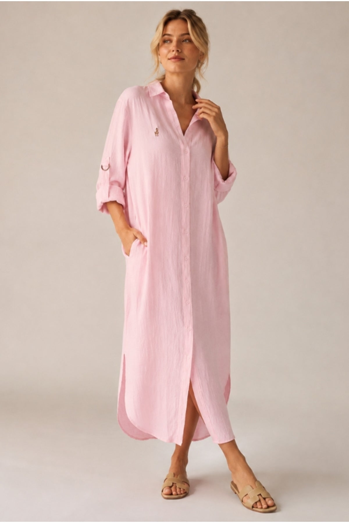 Hazel Women's Oversized Muslin Shirt Dress - Baby Pink Muslin