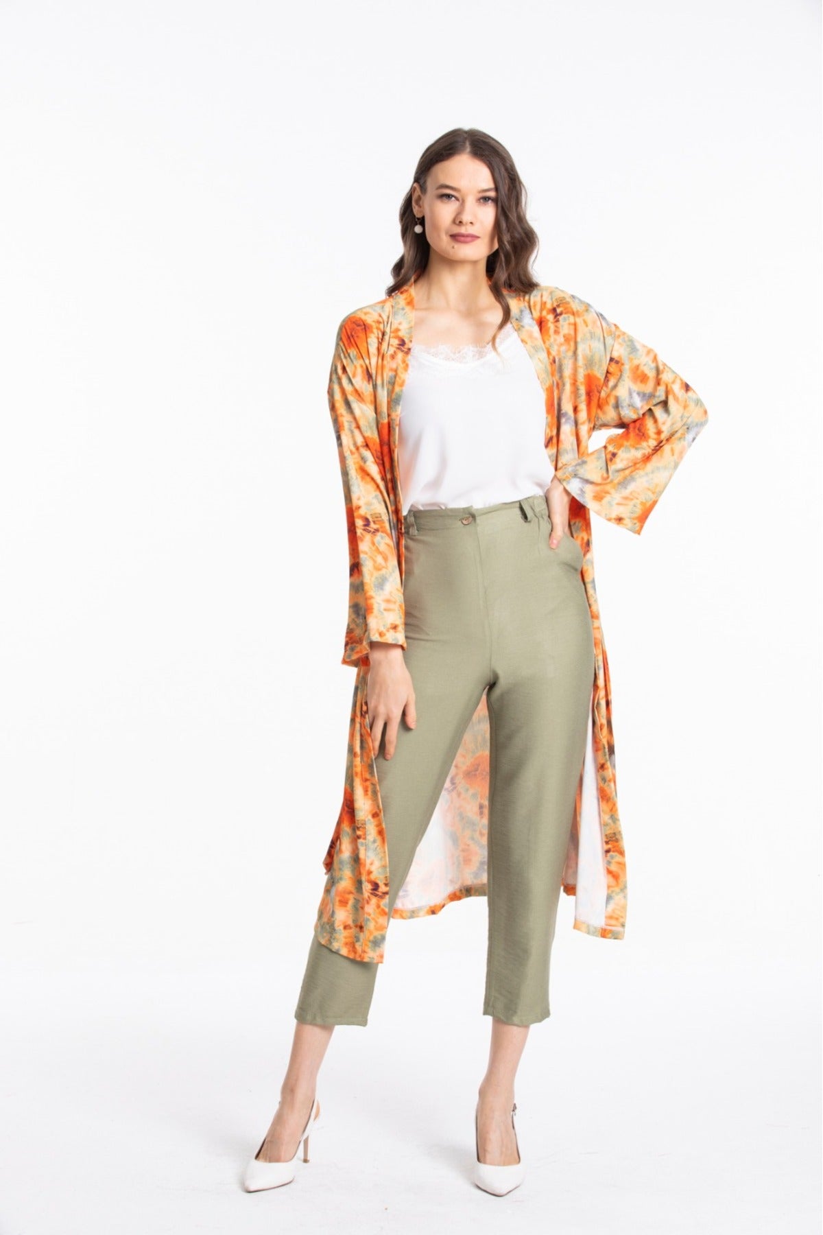 Adele Women's Kimono - Orange Green Multicolor Print - product image 4