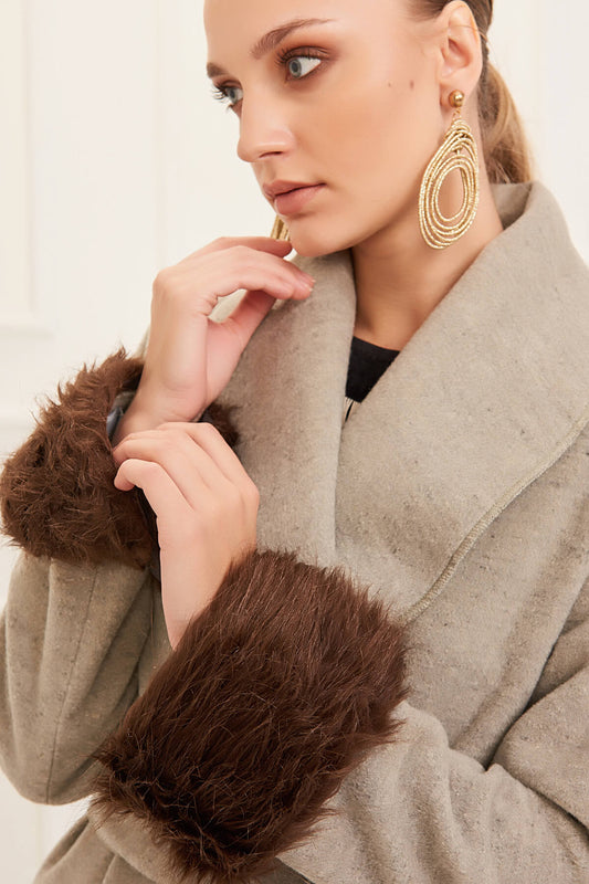 Hayley Women's Fur-Trim Wrist Cuffs - Dark Brown - product image 1