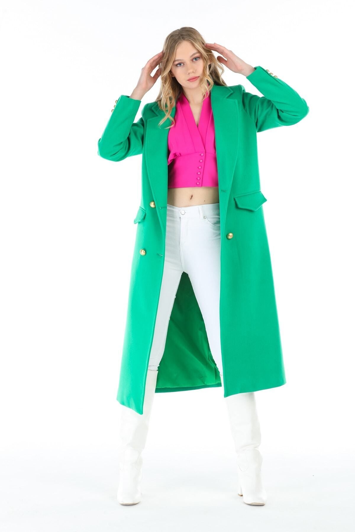 Ariadne Women's Button Front Coat - Grass Green - product image 8