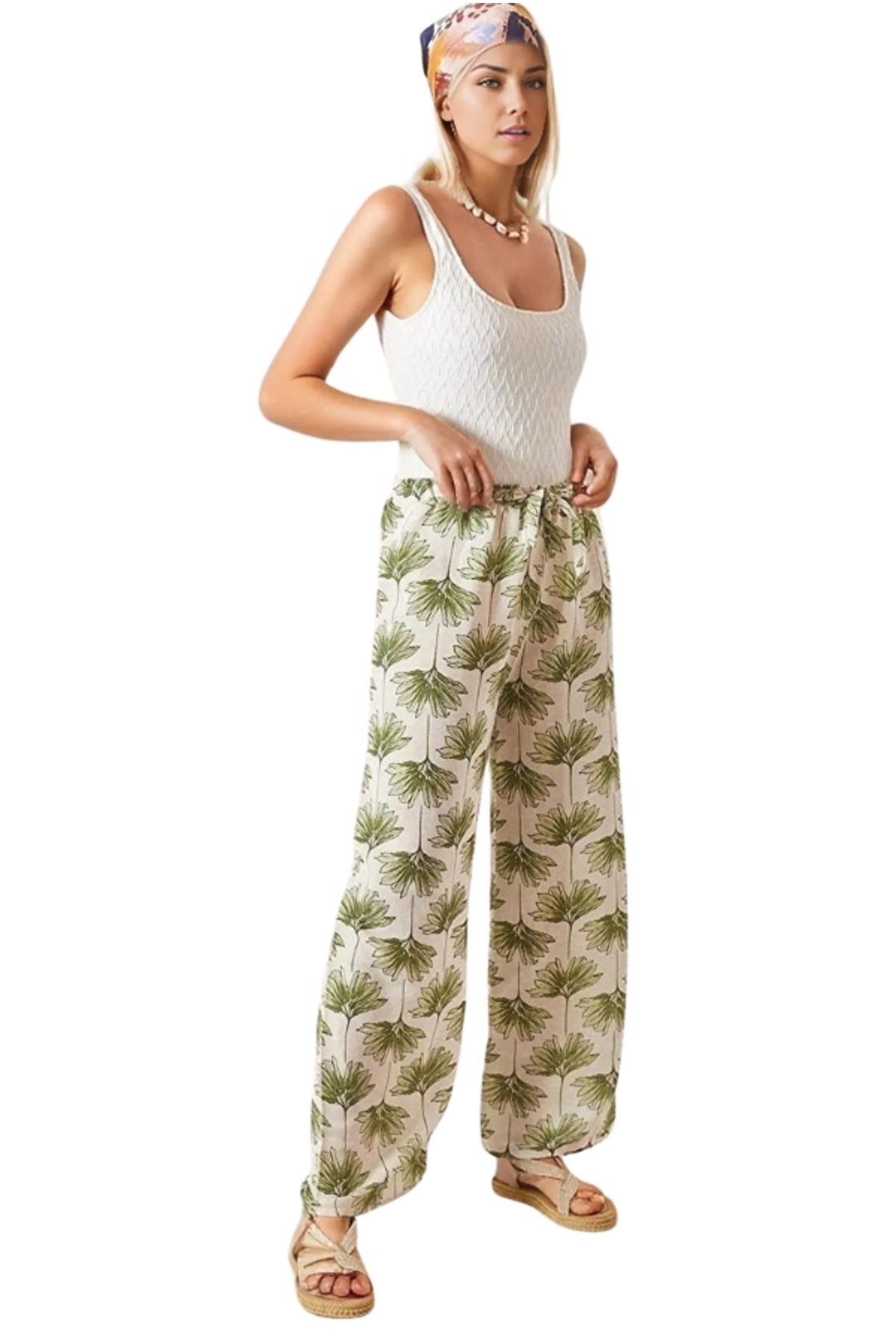 Lucy Women's Linen-Viscose Blend Wide Leg Palazzo Pants - Green Ginkgo