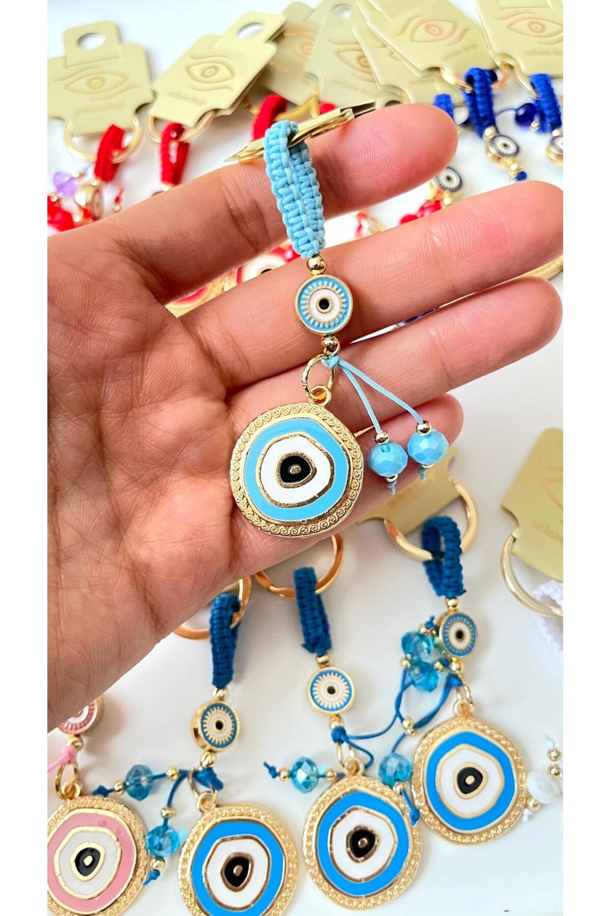 Brianna Gold-Plated Evil Eye Bead Keychain - Baby Blue Evil Eye Design 2