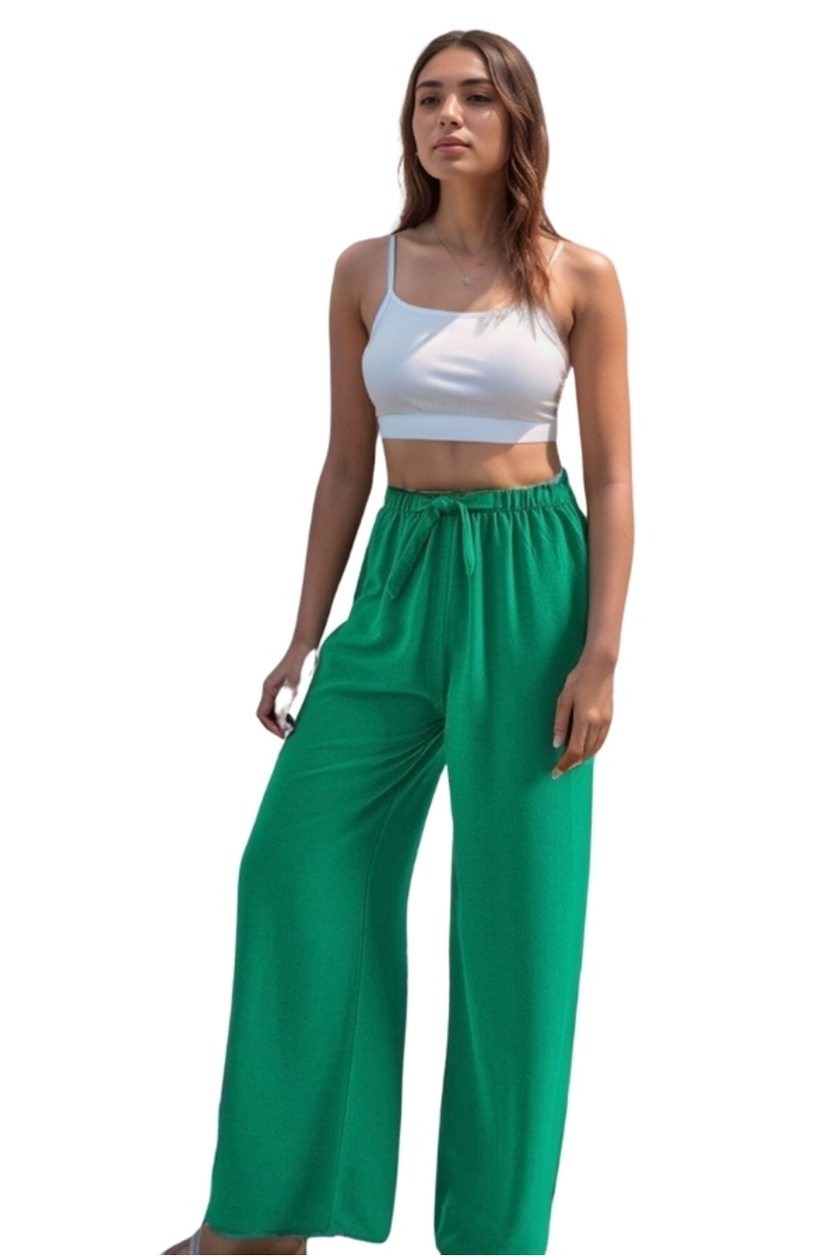 Lucy Women's Linen Blend Wide Leg Palazzo Pants - Grass Green