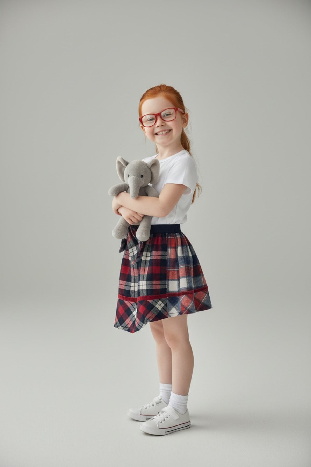 Alida Girls' Plaid Skirt - Red Navy White Plaid - product image 3