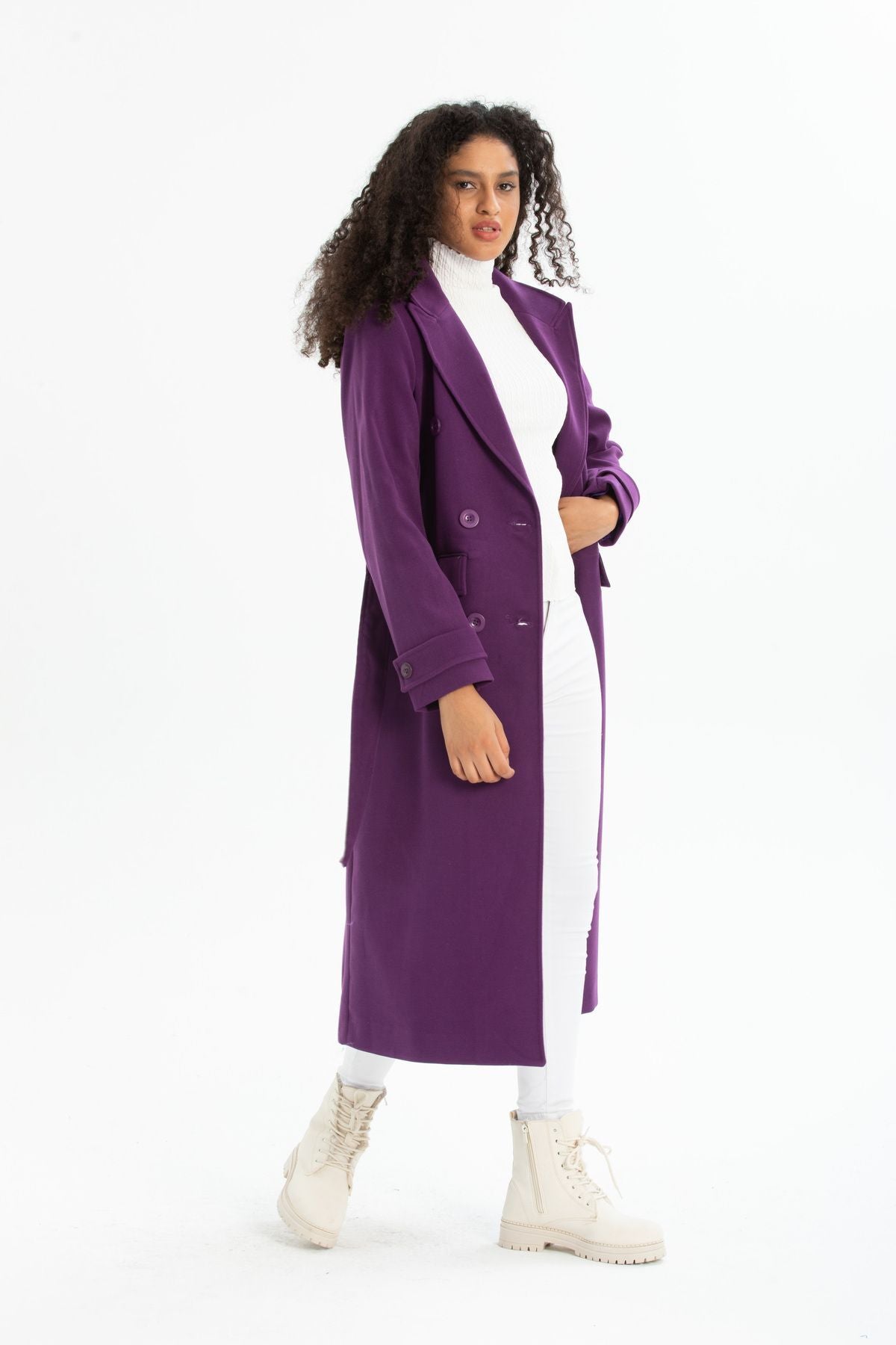 Belinda Women's Belted Notched Collar Coat - Purple - product image 3