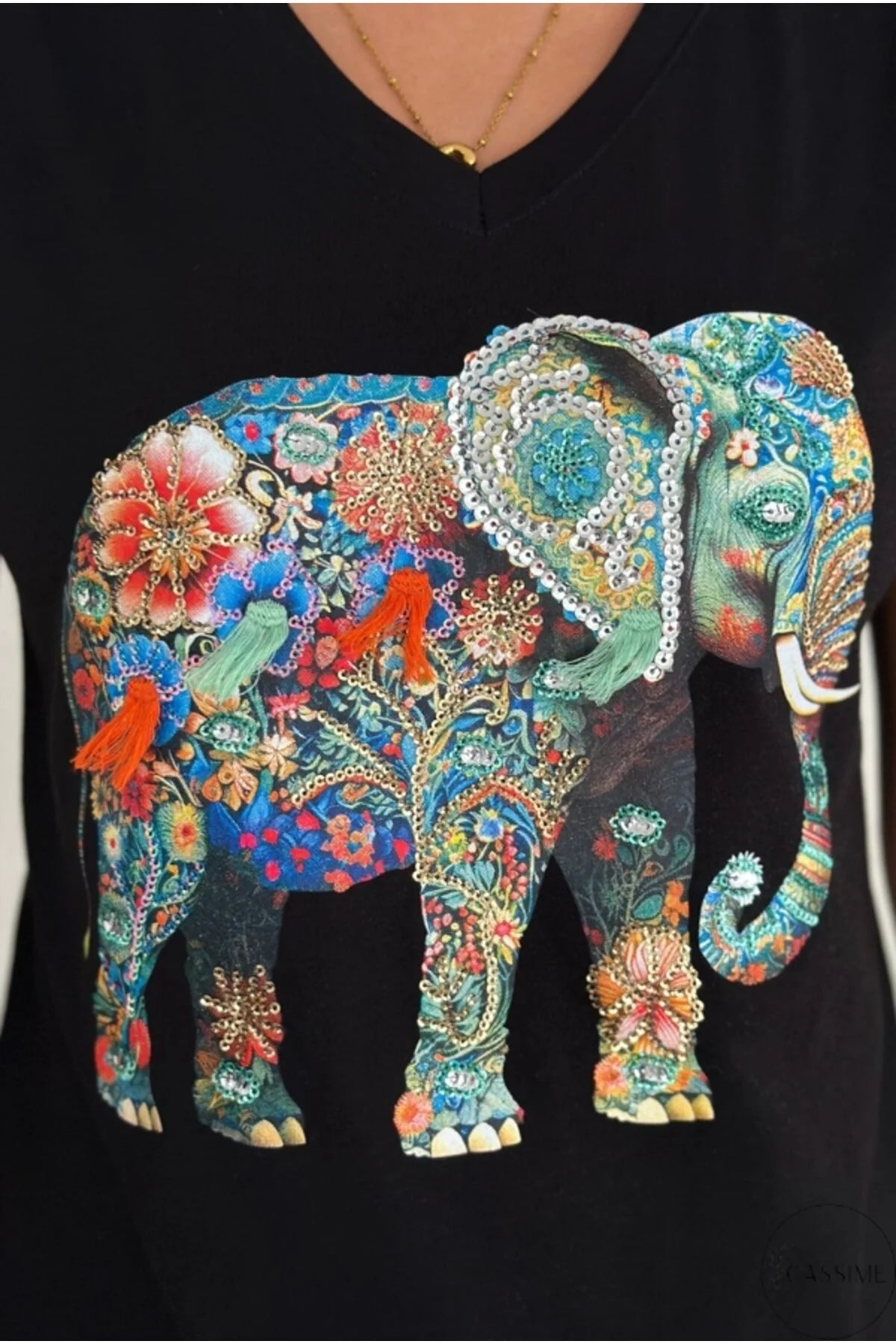 Tilda Black Elephant Sequin T-Shirt