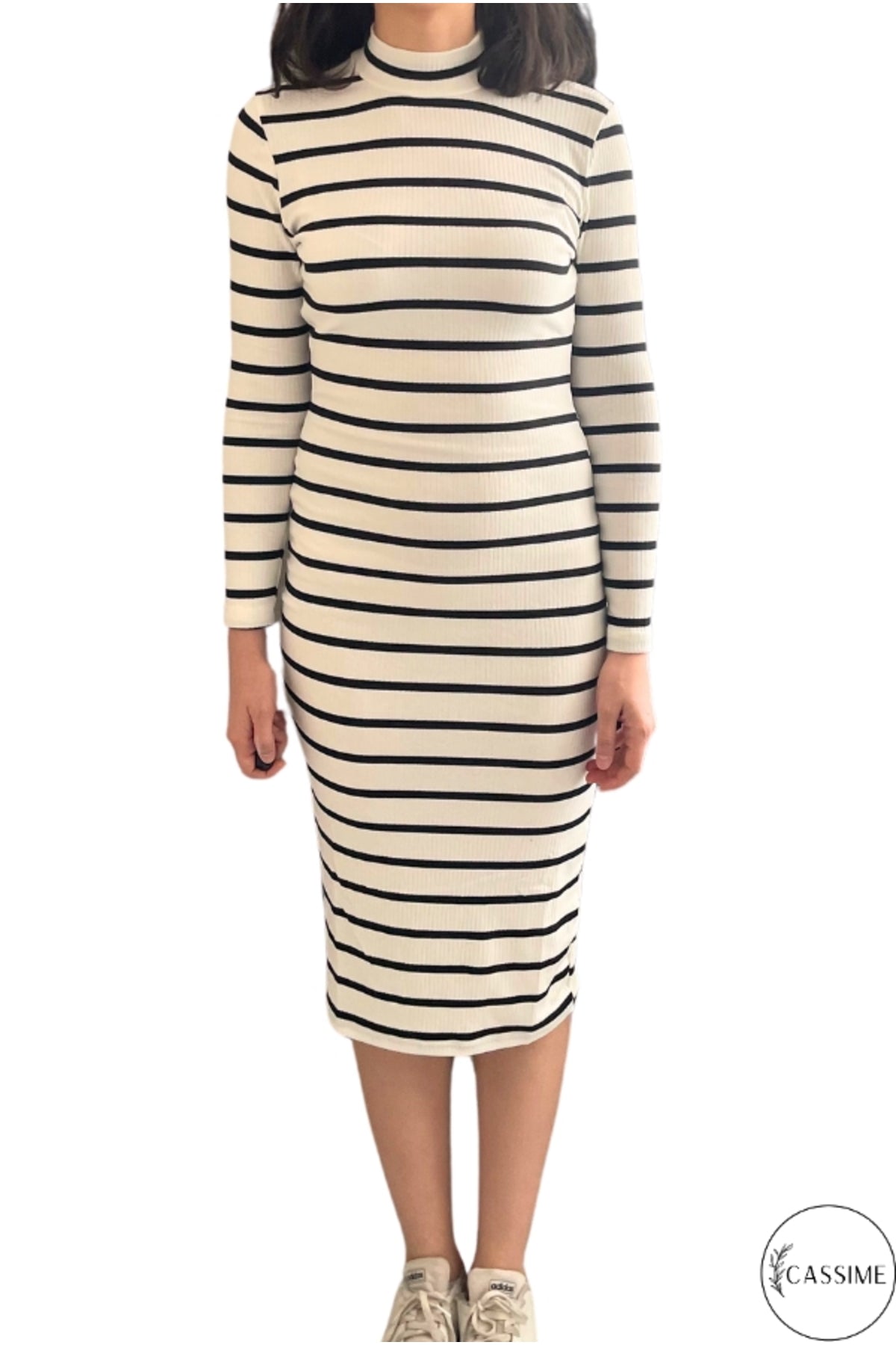 Erin Women's Striped Ribbed Knit Bodycon Dress - White