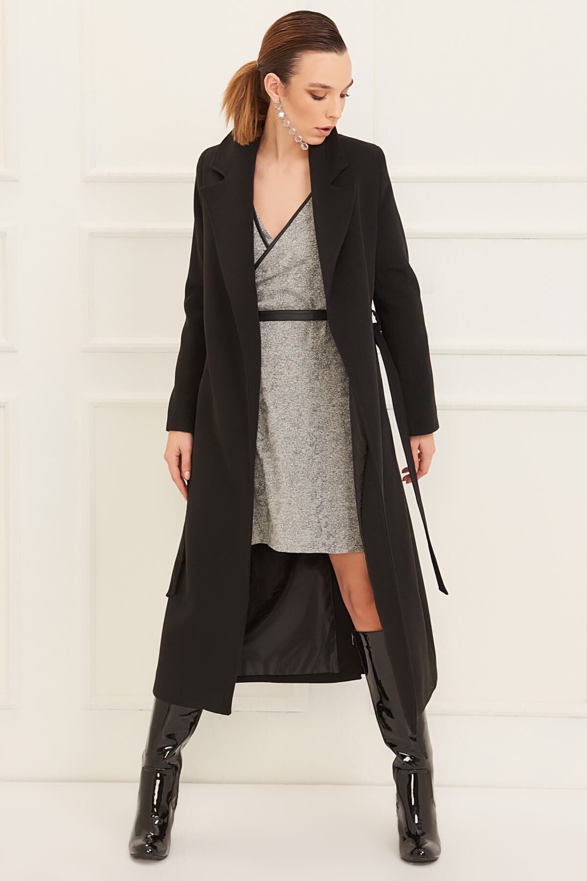 Ingrid Women's Belted Notched Collar Coat - Black - product image 2