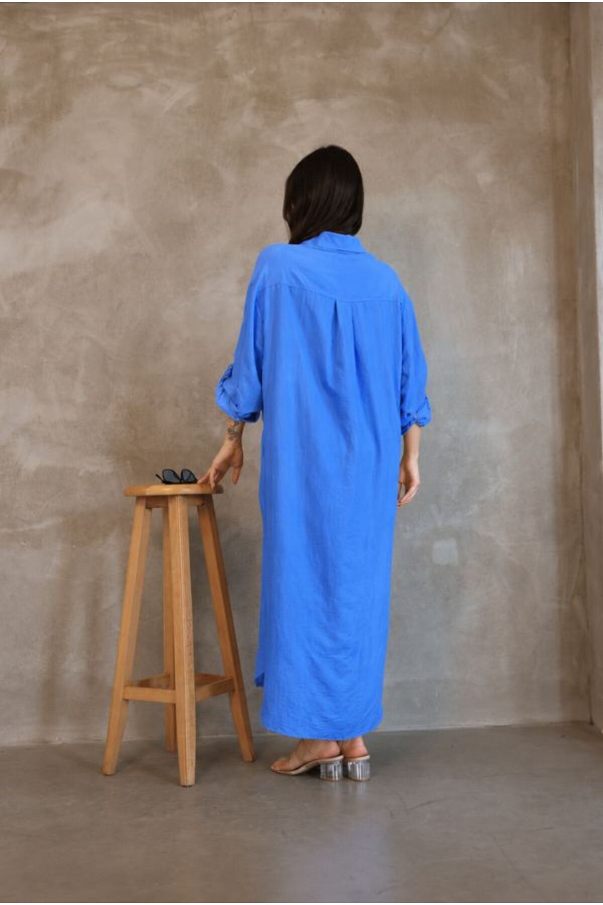 Hazel Women's Oversized Muslin Shirt Dress - Dark Blue Muslin