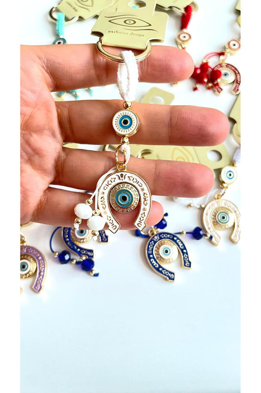 Bella Gold-Plated Animal Charm Keychain - White Horseshoe