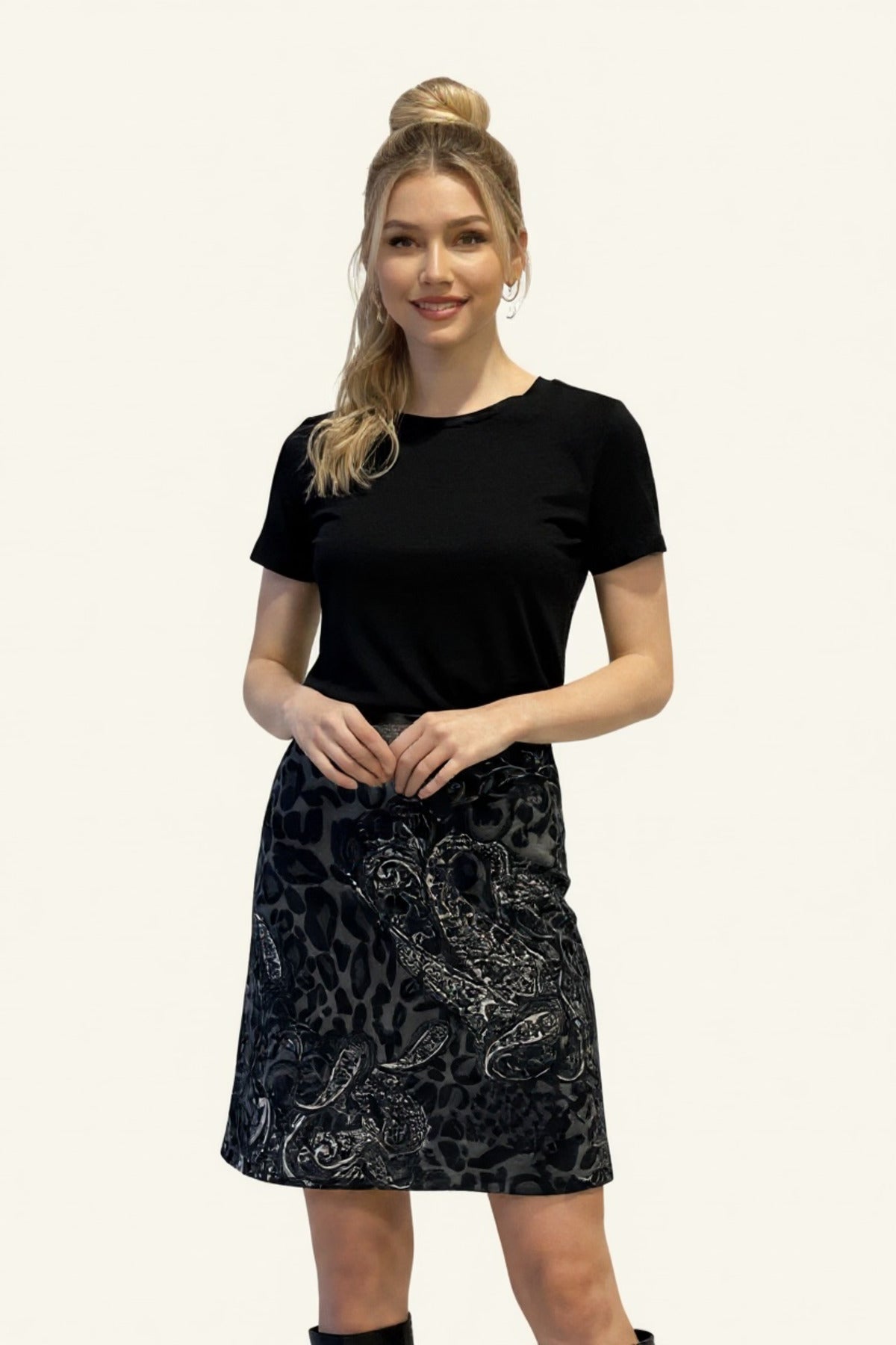 Adelaide Women's Leopard Print Skirt - Gray Charcoal Black - product image 4