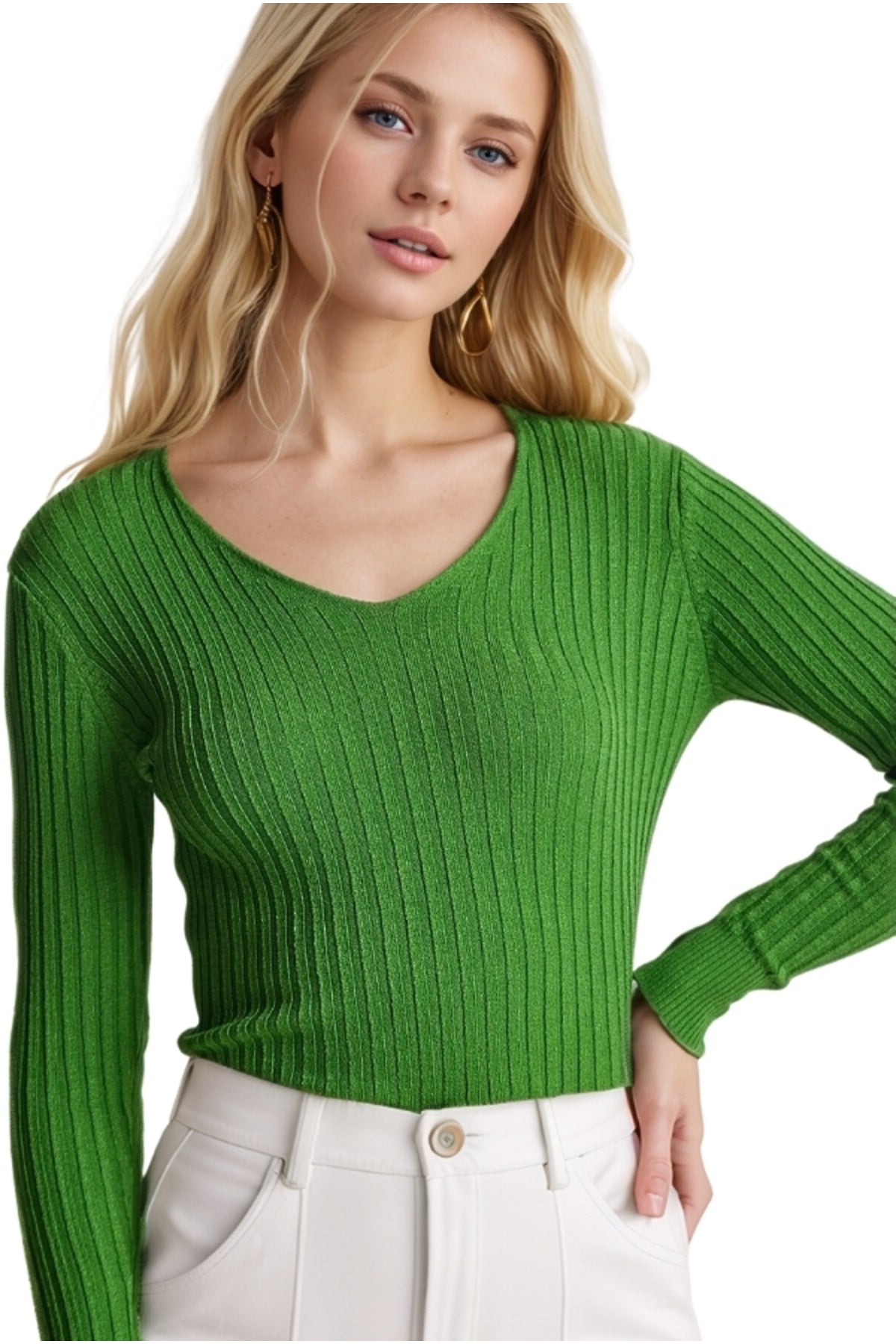 June Women's Slim Fit Long Sleeve Blouse - Green