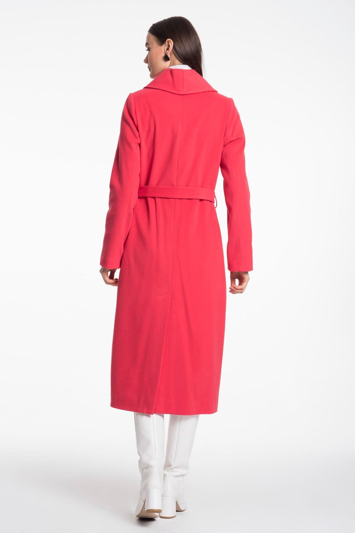 Faye Women's Belted Notched Collar Coat - Matte Coral Red - product image 7