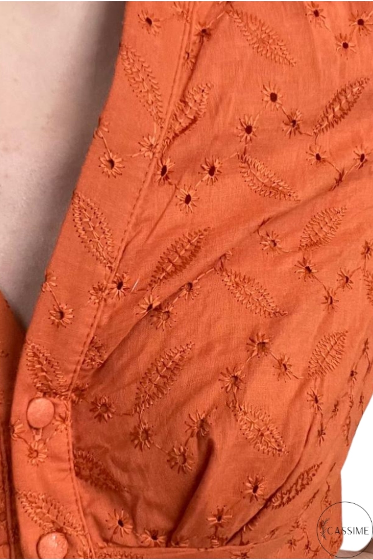 Clara Women's Cotton Blend Broderie Anglaise V-Neck Mini Dress - Terracotta