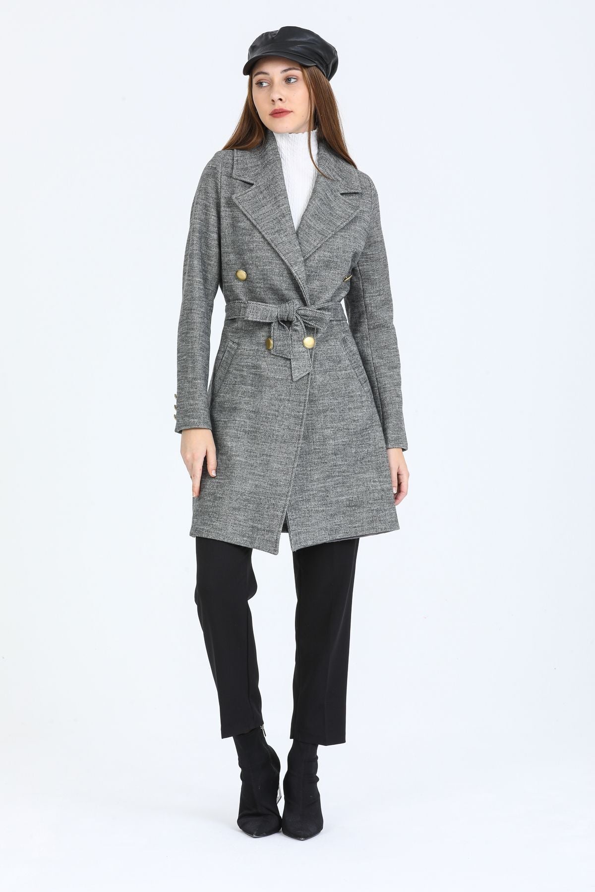 Bernice Women's Belted Notched Collar Coat - Heather Gray - product image 3