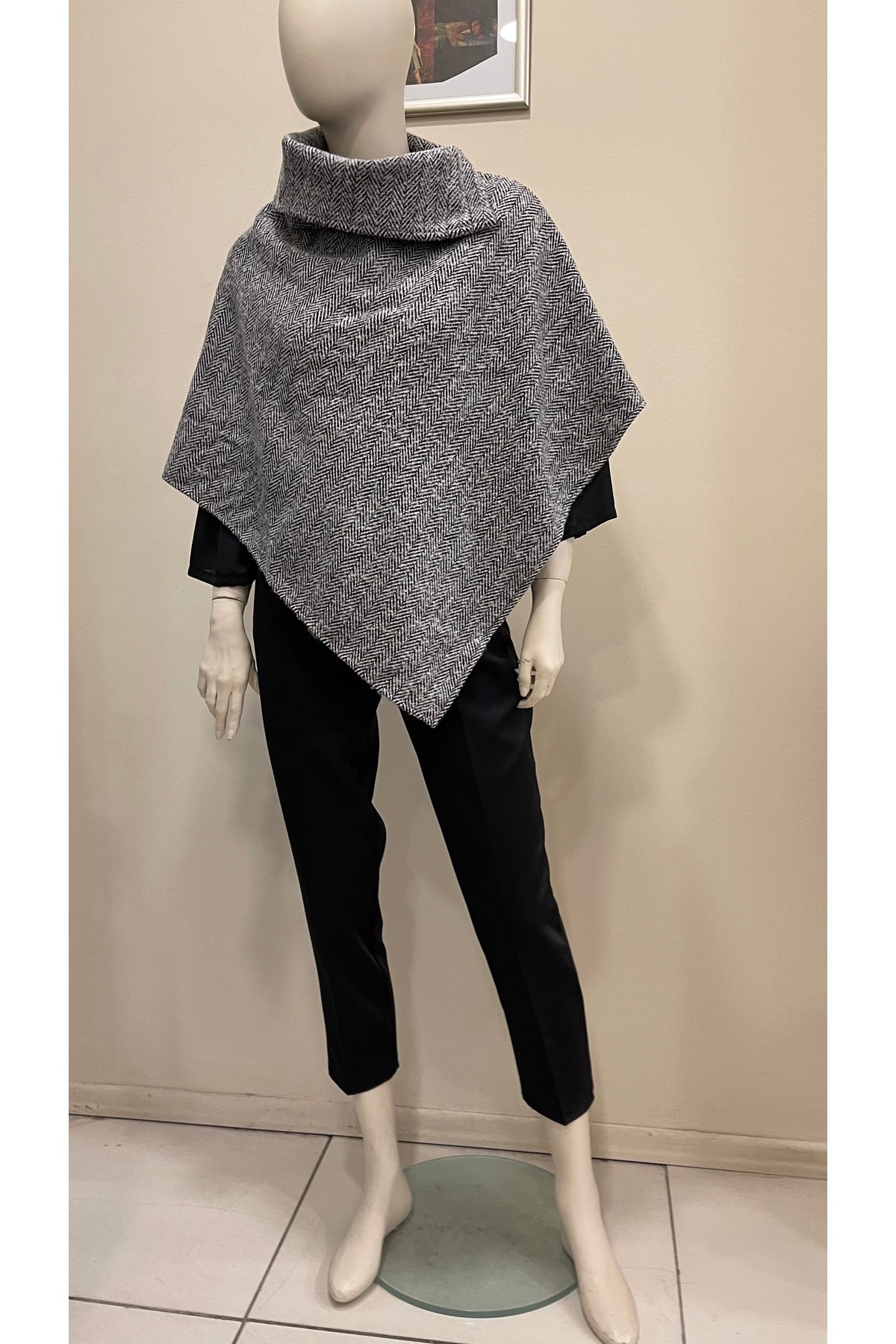 Anya Women's Herringbone Poncho - Gray Herringbone - product image 1