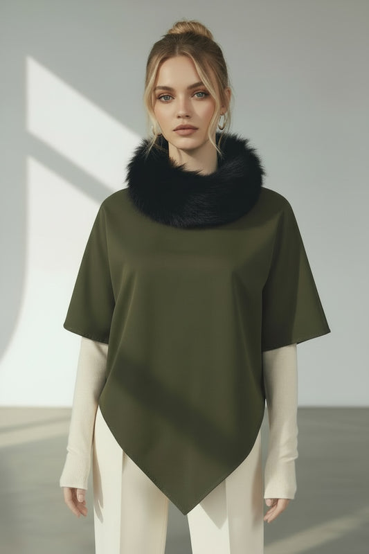 Ana Women's Fur-Trim Poncho - Khaki - product image 1