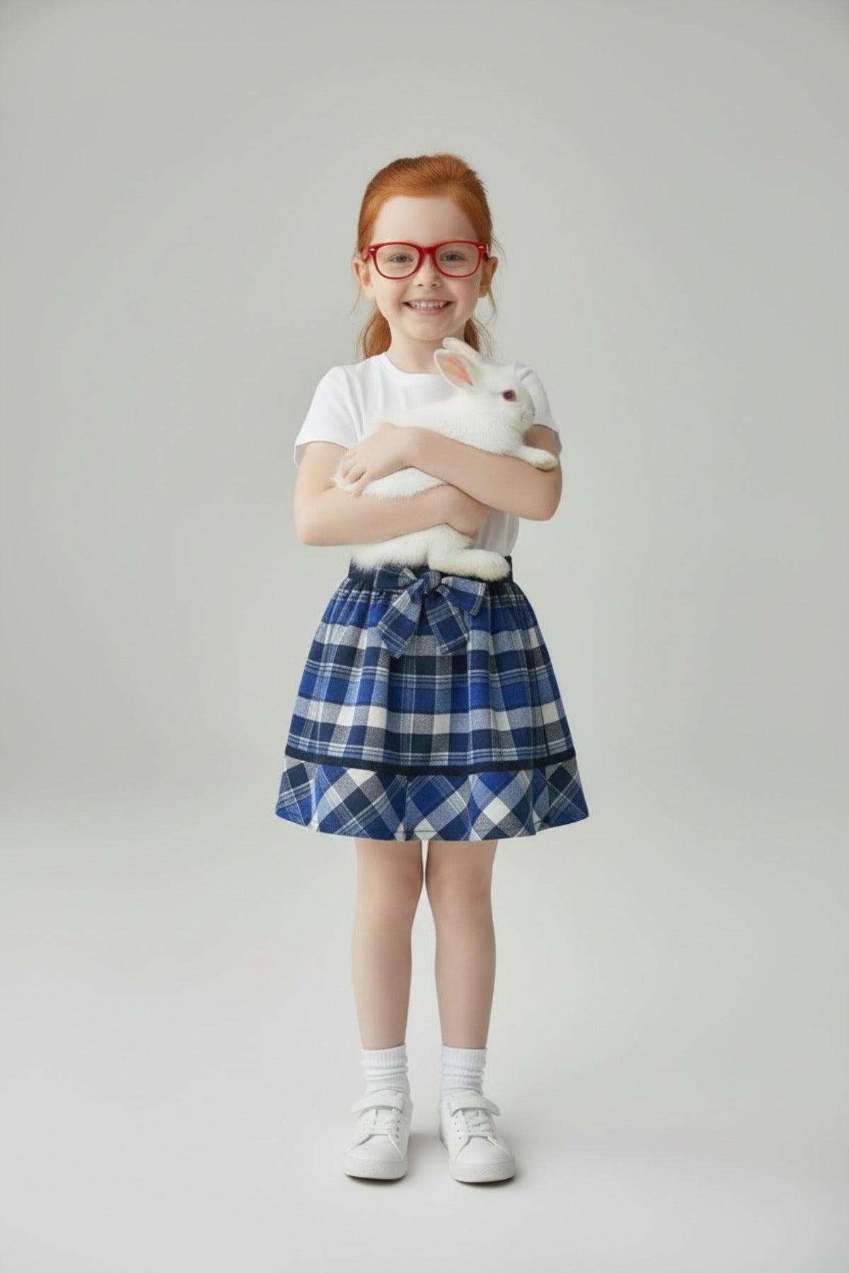 Alida Girls' Plaid Skirt - Navy Royal Blue White Plaid - product image 1
