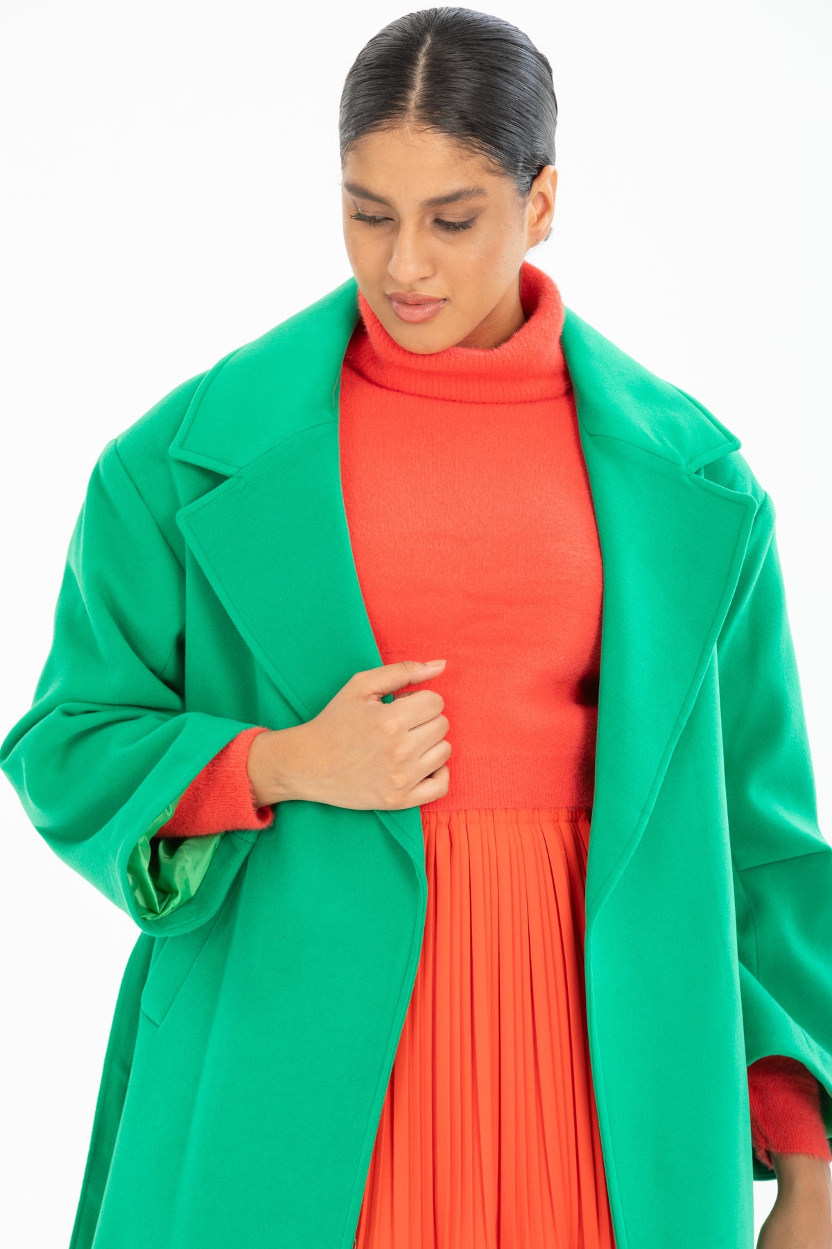 Aurora Women's Belted Oversized Coat - Grass Green - product image 2