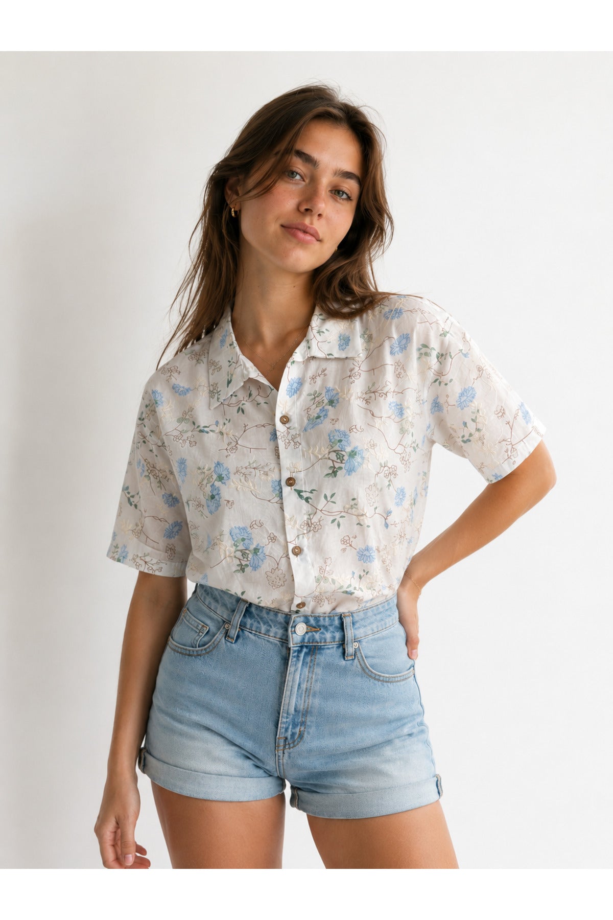 Alice Women's Floral Short Sleeve Shirt - Blue Ditsy Floral