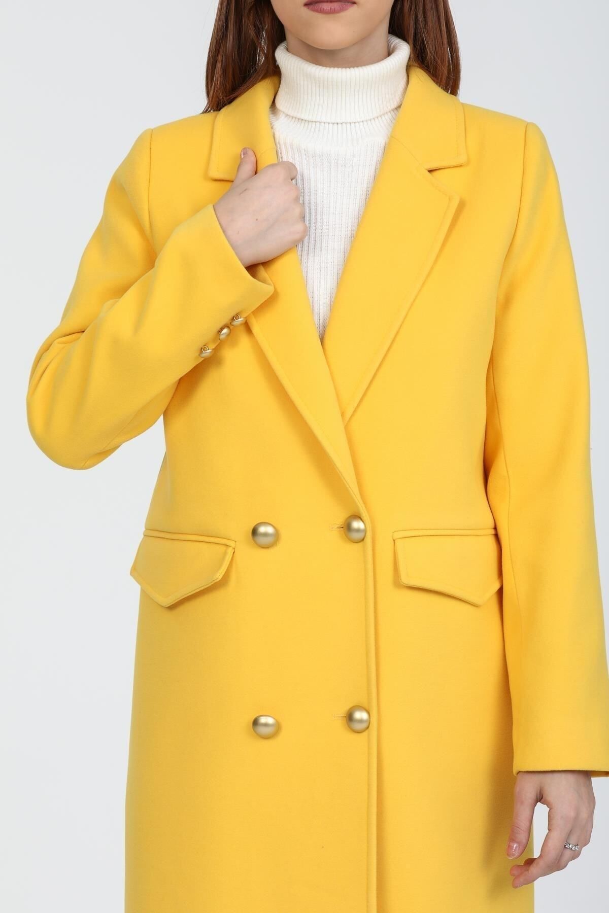 Ariadne Women's Long Button Front Coat - Yellow - product image 7