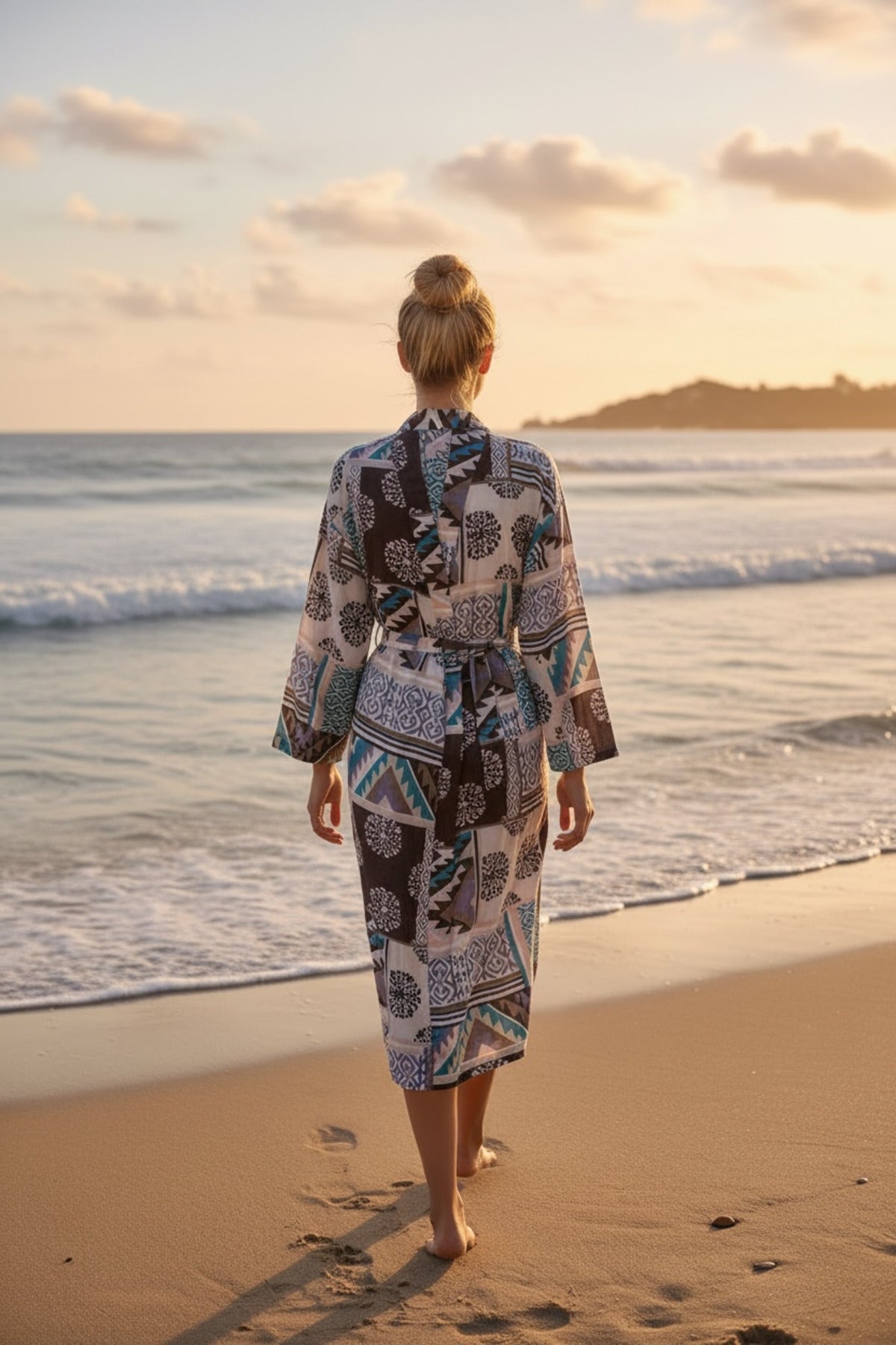 Adele Women's Belted Kimono - Brown Ethnic Print - product image 3