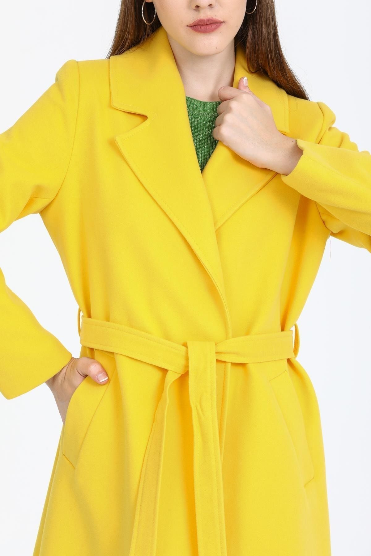 Faye Women's Belted Notched Collar Coat - Yellow - product image 3