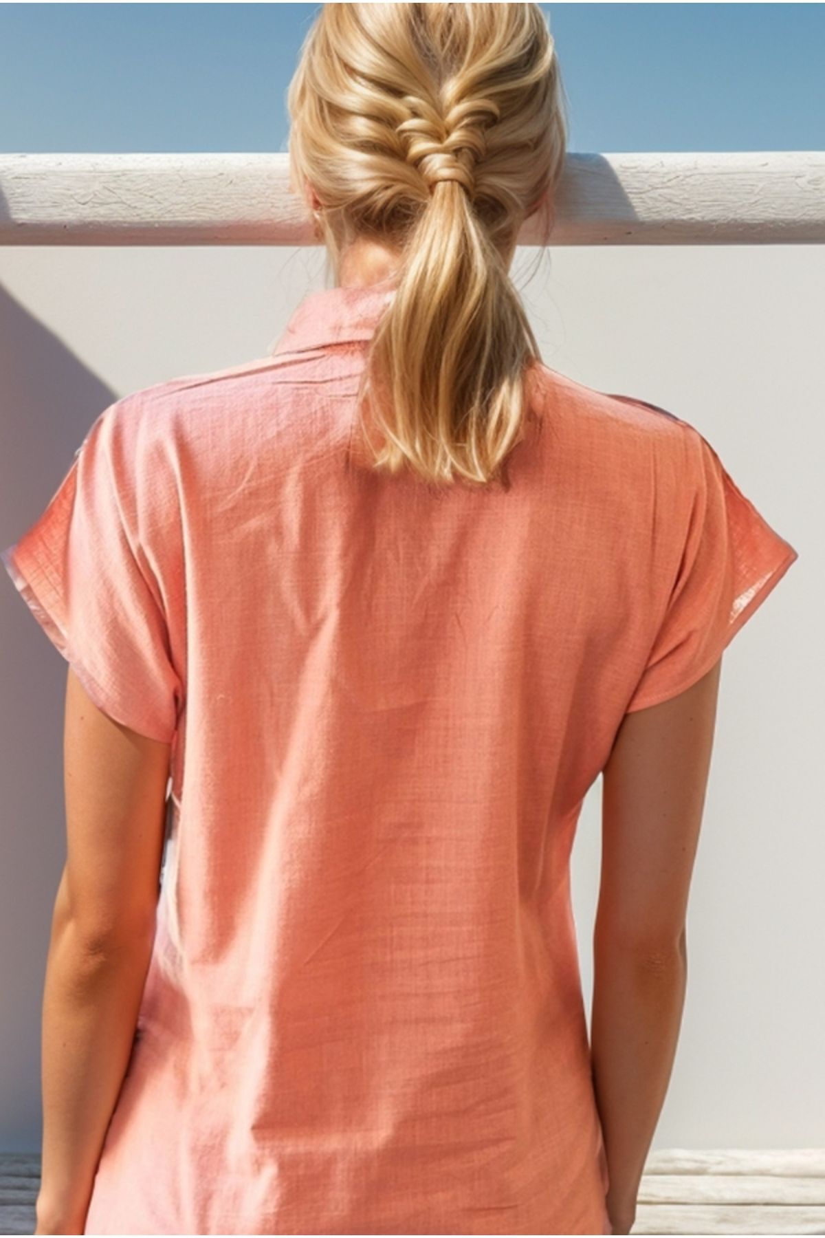 Elizabeth Women's Linen-Viscose Blend Short Sleeve Batwing Shirt - Dusty Rose