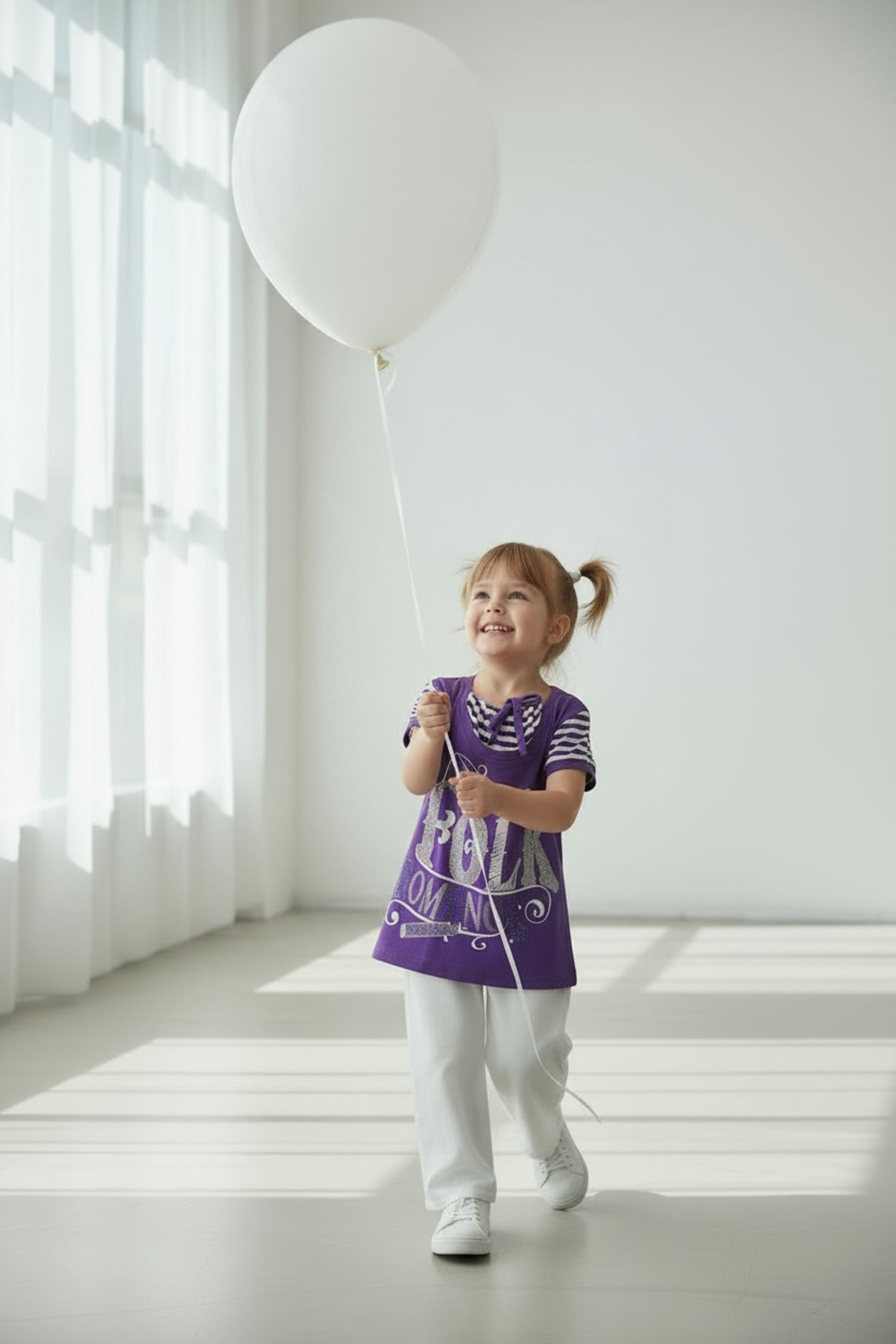 Adelia Girls' Striped Strappy T-Shirt - Purple White Stripe - product image 1