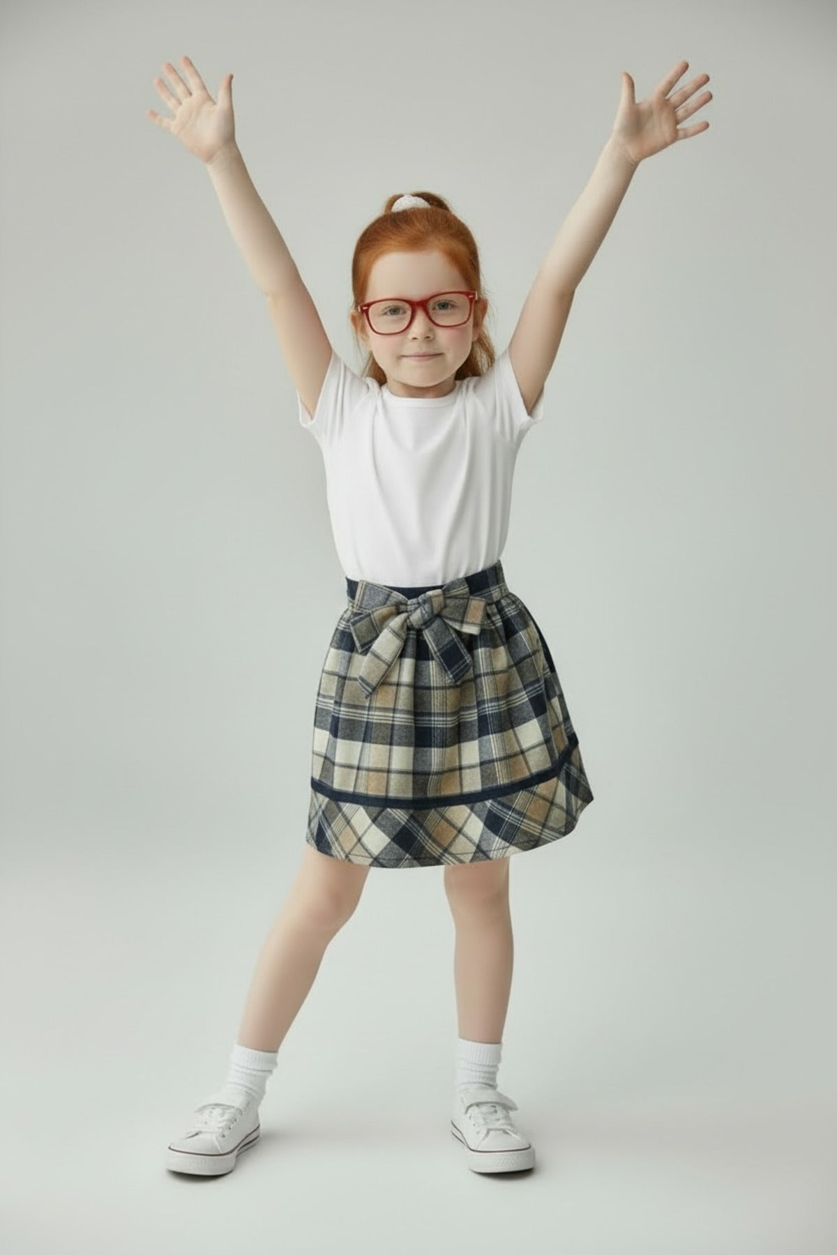 Alida Girls' Plaid Skirt - Navy Beige White Plaid - product image 2