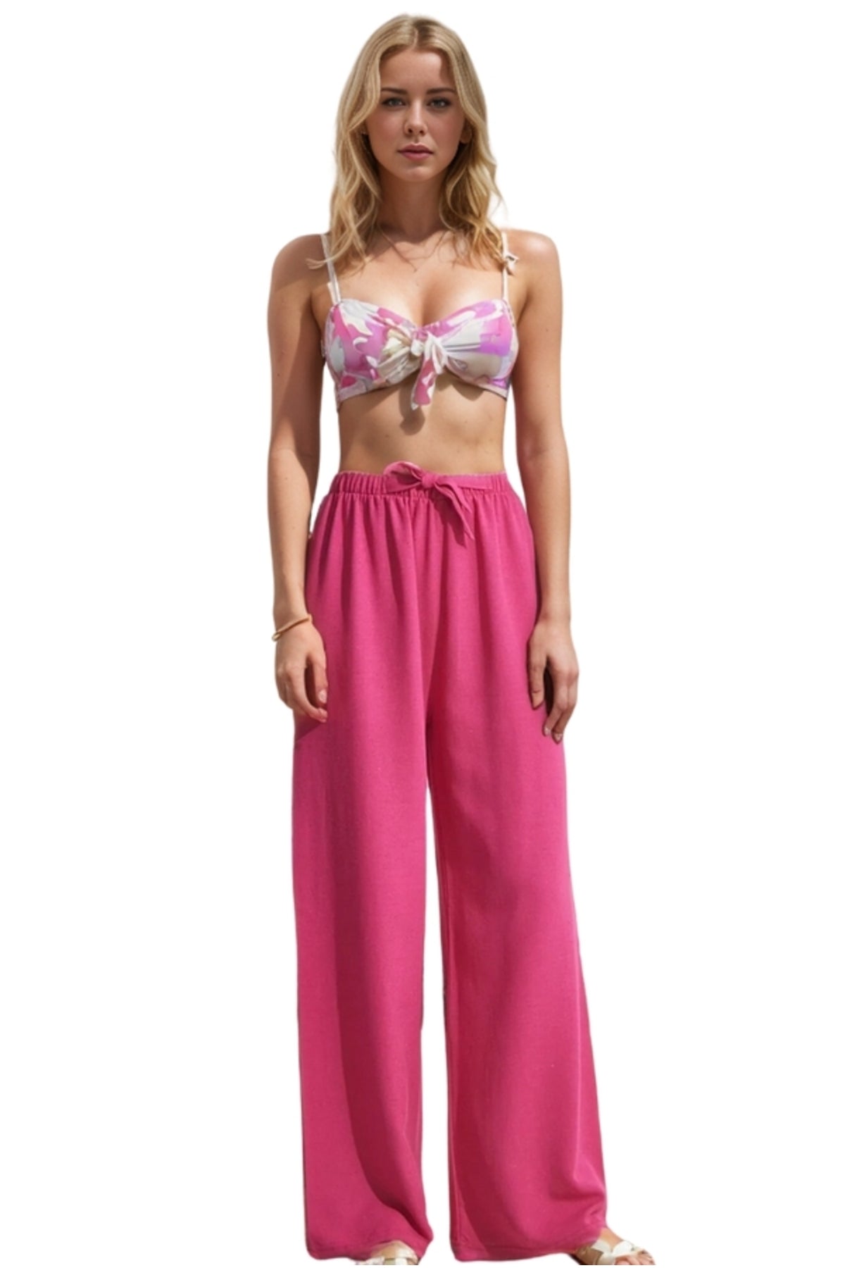 Lucy Women's Linen Blend Wide Leg Palazzo Pants - Fuchsia