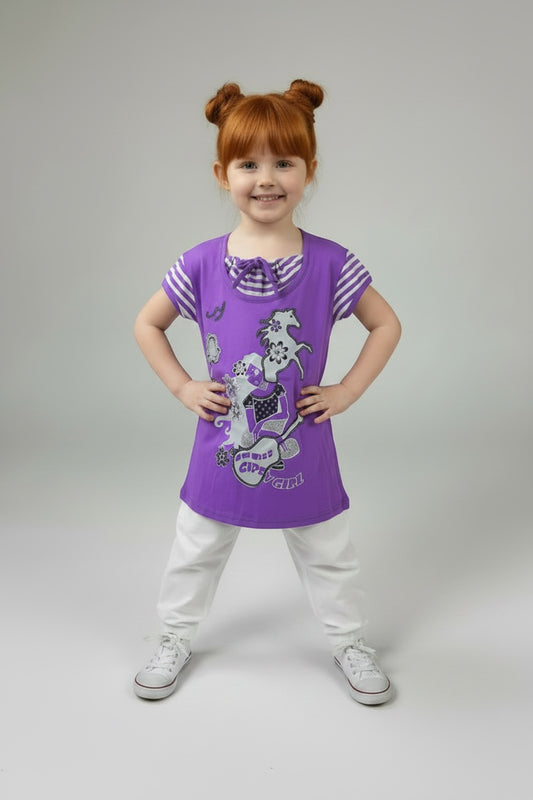 Adelia Girls' Striped Strappy T-Shirt - Purple Gray Stripe - product image 1