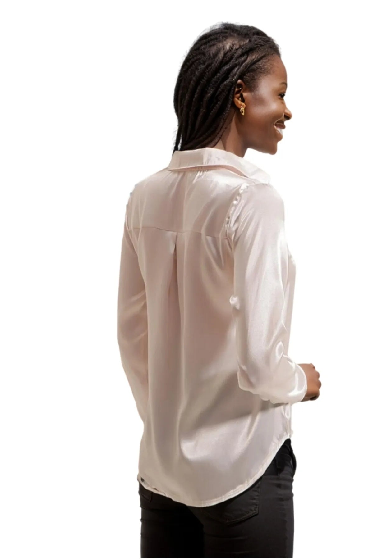 Camisa abotonada de satén crema Belinda