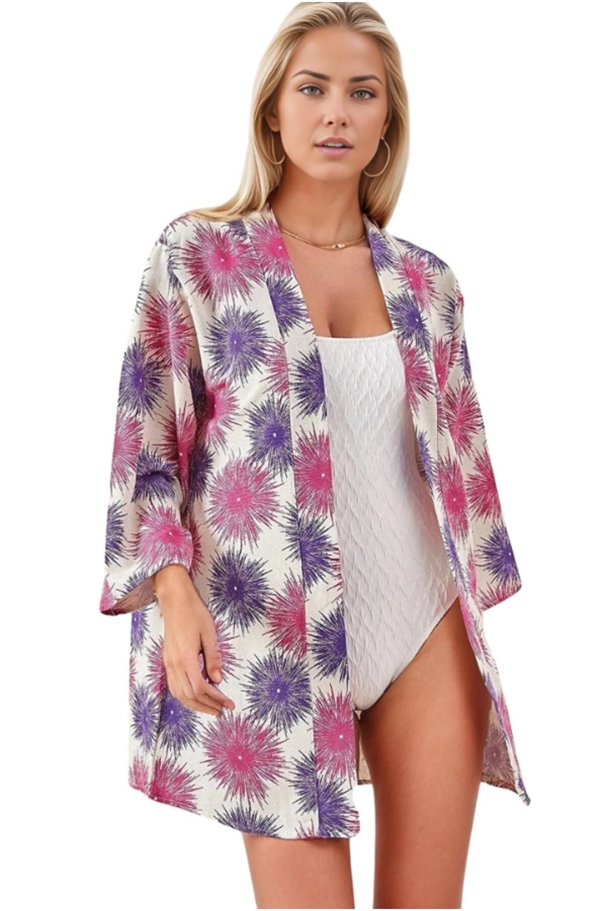 Catherine Women's Relaxed Fit Kimono - Fuchsia and Pink Print