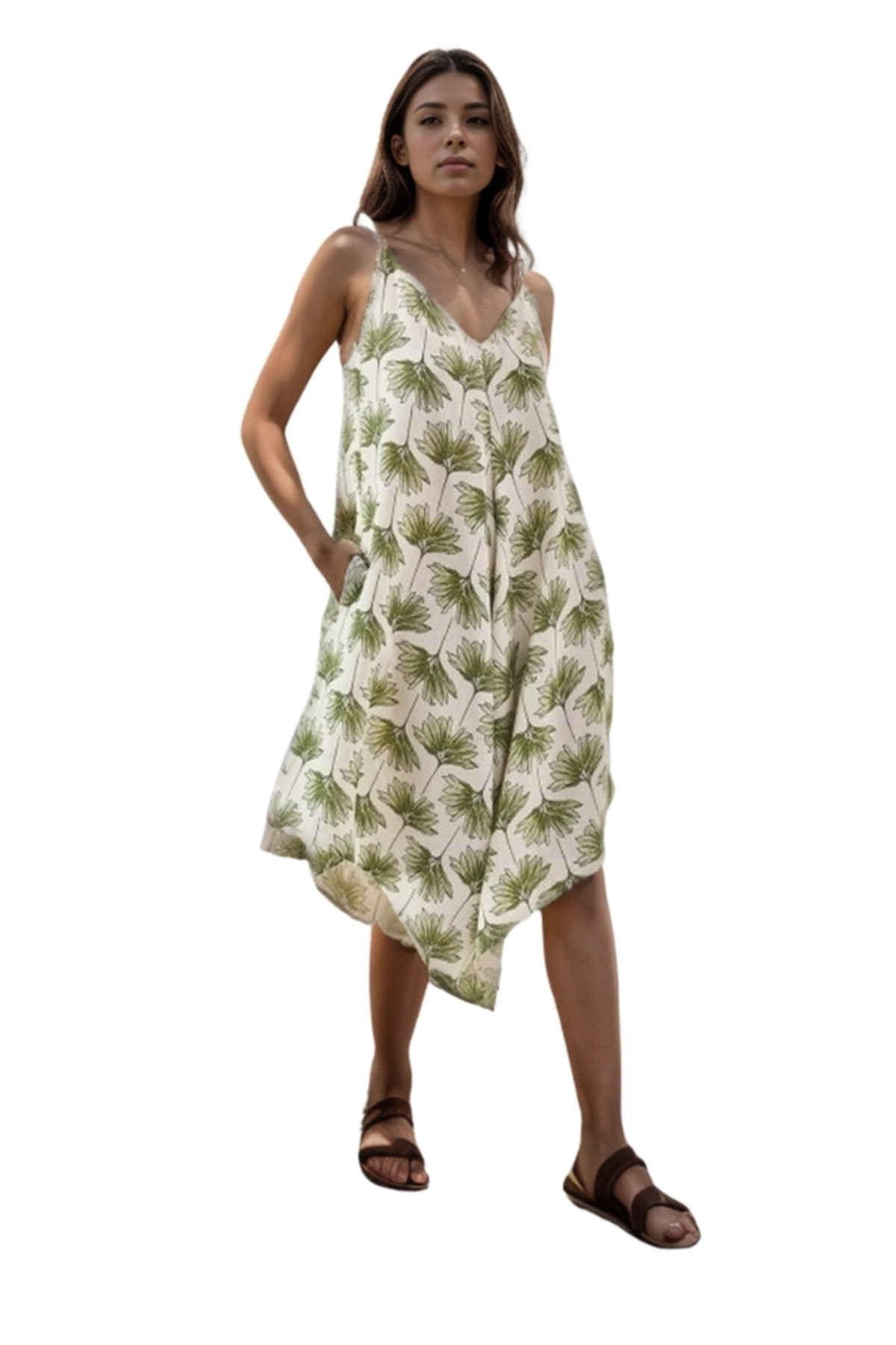 Eliza Women's Linen-Viscose Blend Relaxed Spaghetti Strap Jumpsuit - Green Ginkgo