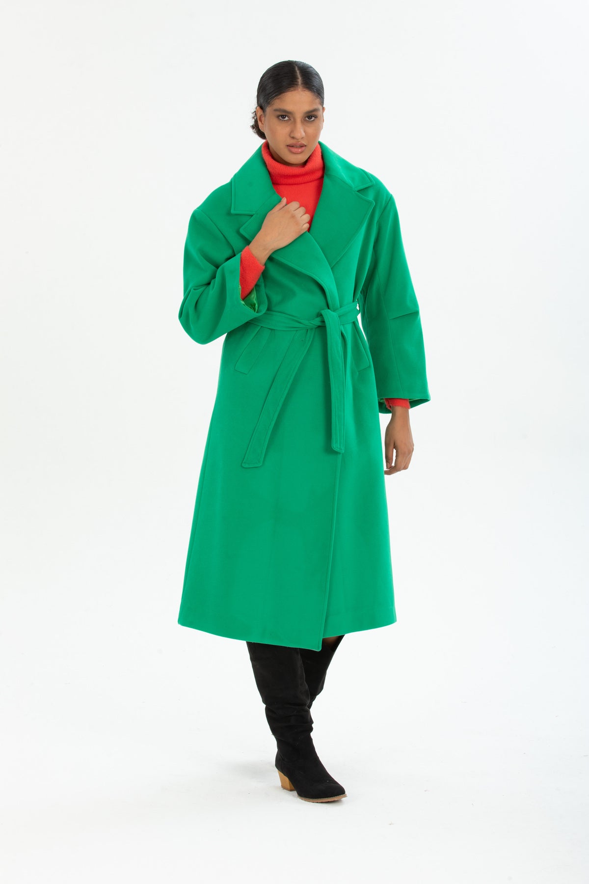 Aurora Women's Belted Oversized Coat - Grass Green - product image 7