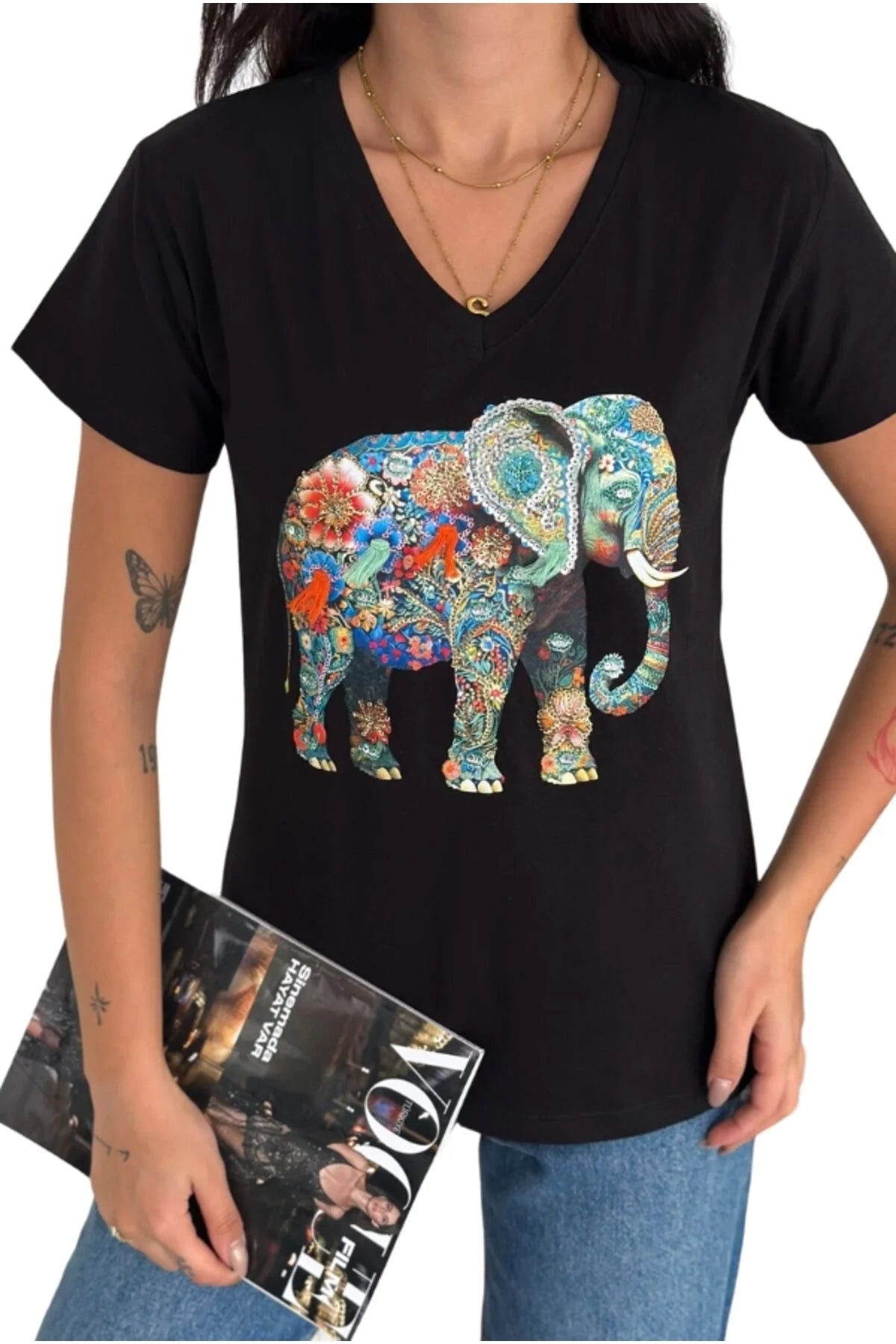 Tilda Black Elephant Sequin T-Shirt