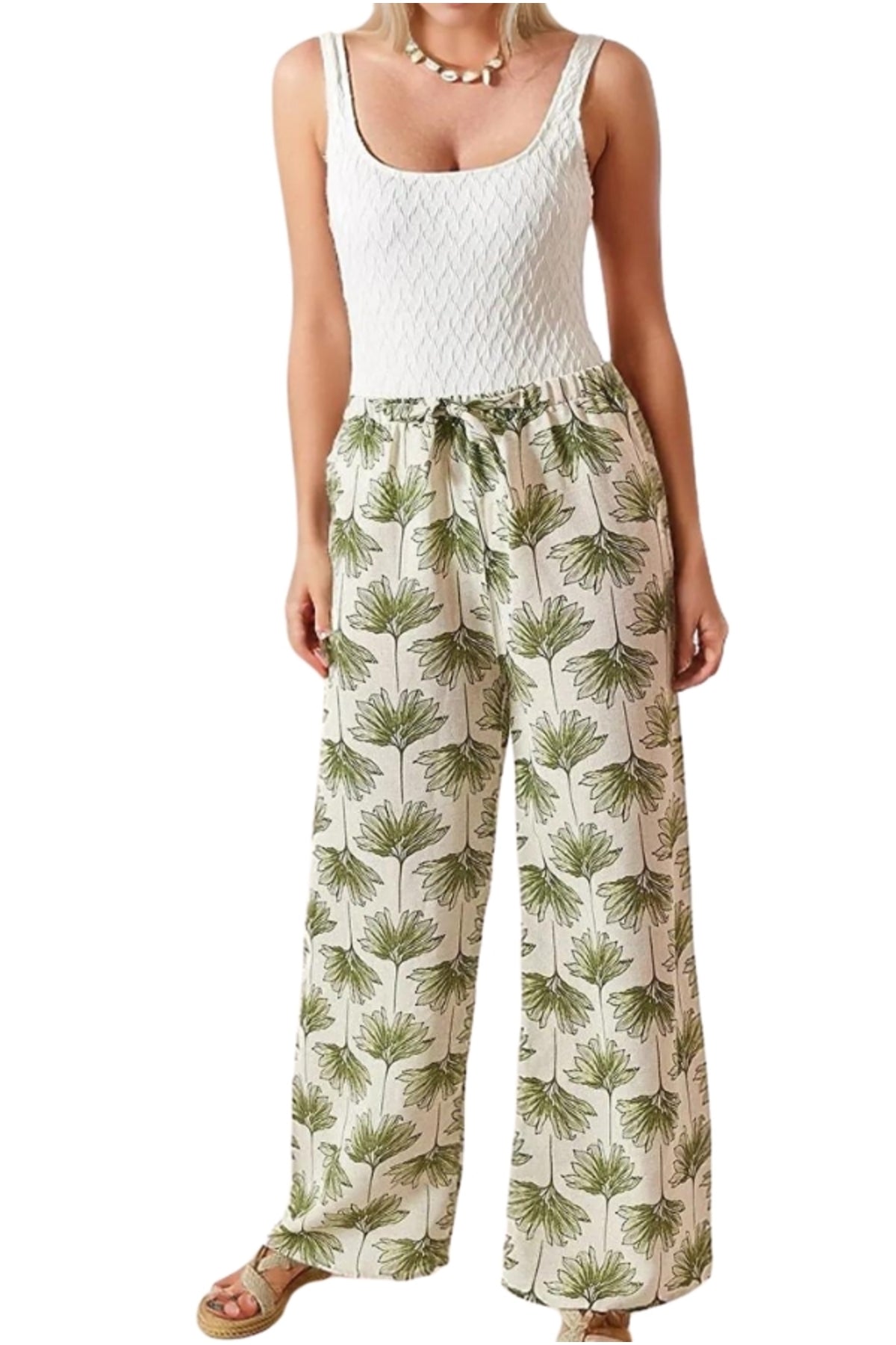 Lucy Women's Linen-Viscose Blend Wide Leg Palazzo Pants - Green Ginkgo