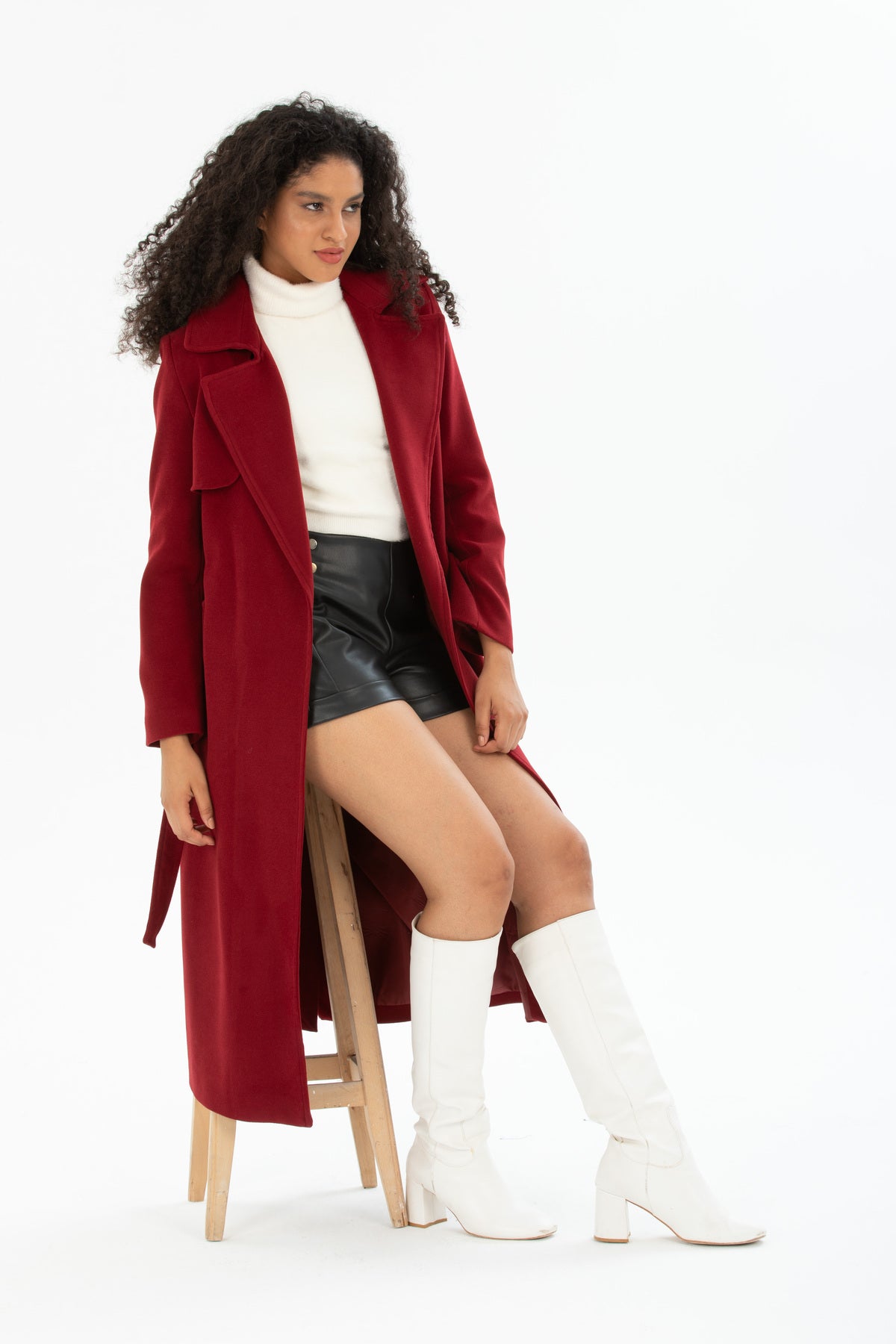 Andrea Women's Belted Coat - Burgundy - product image 7