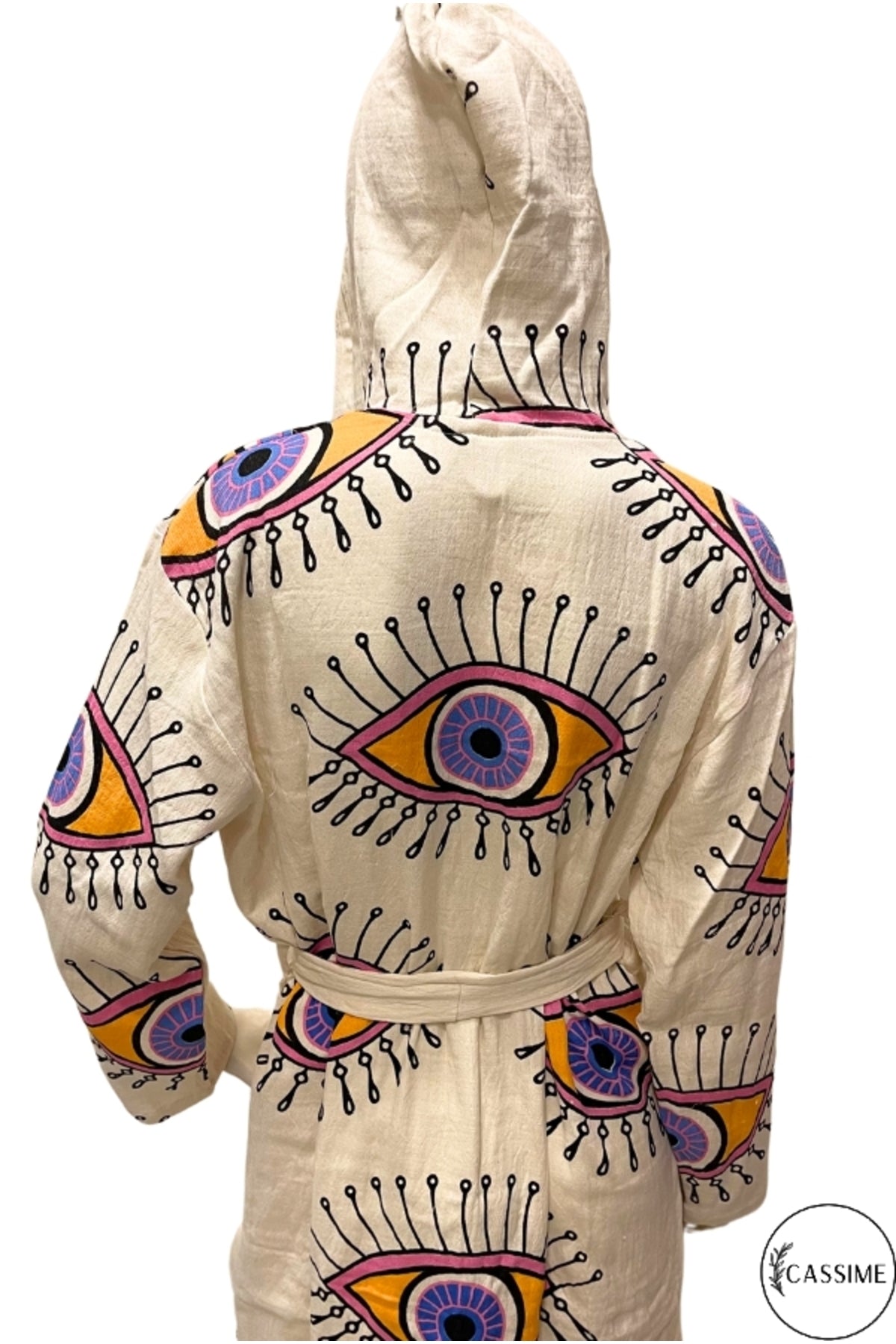 Heidi Women's Evil Eye Hooded Muslin Beach Robe - Lilac and Pink Evil Eye Design