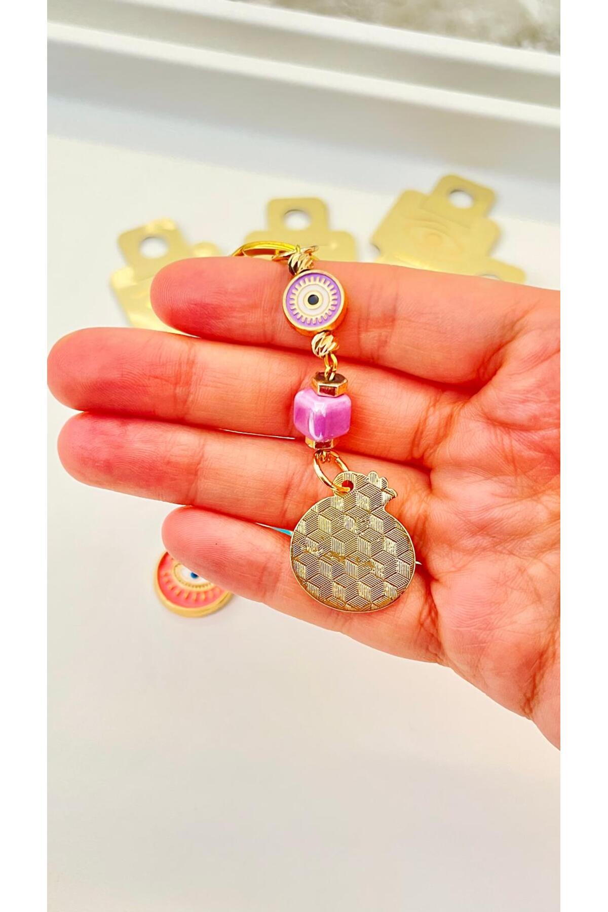 Hannah Gold-Plated Bodrum Bead Keychain - Purple Pomegranate