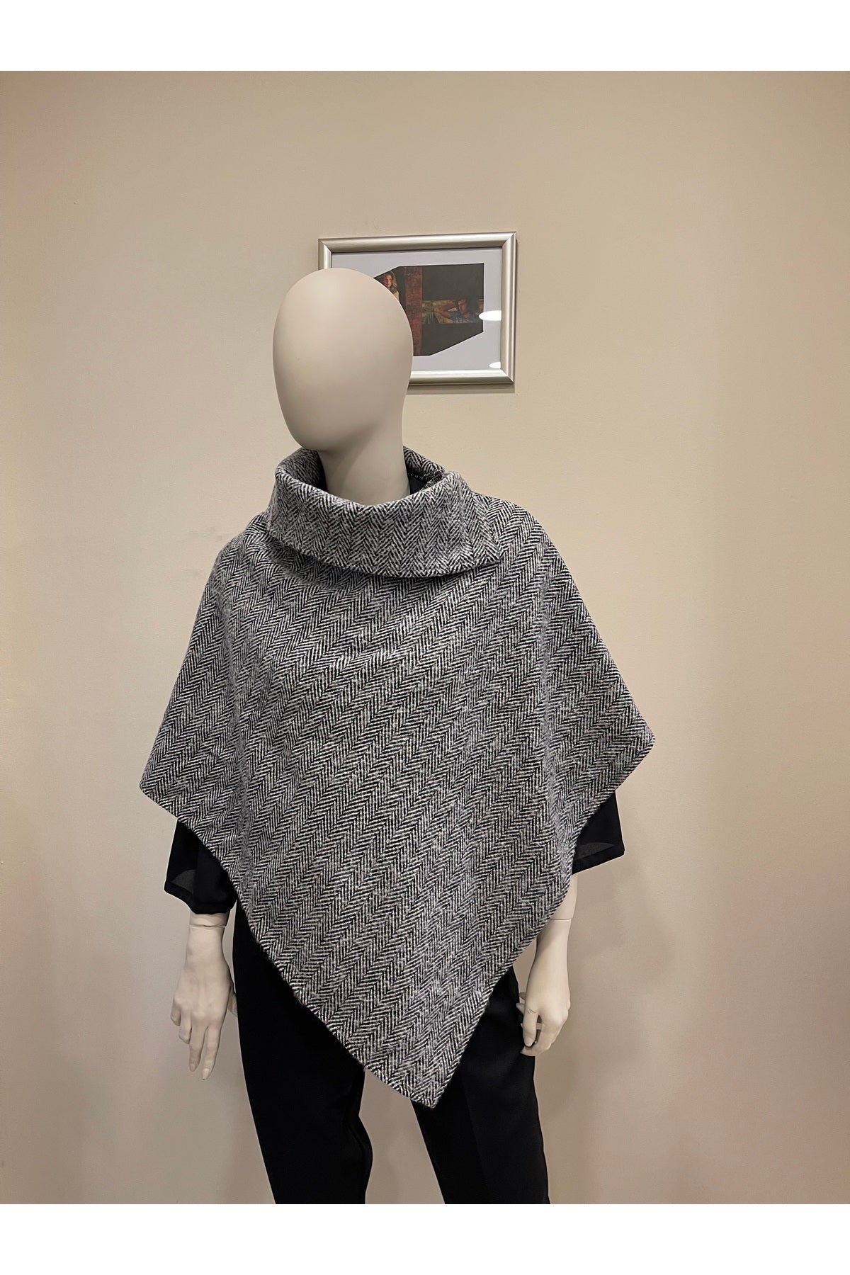 Anya Women's Herringbone Poncho - Gray Herringbone - product image 2