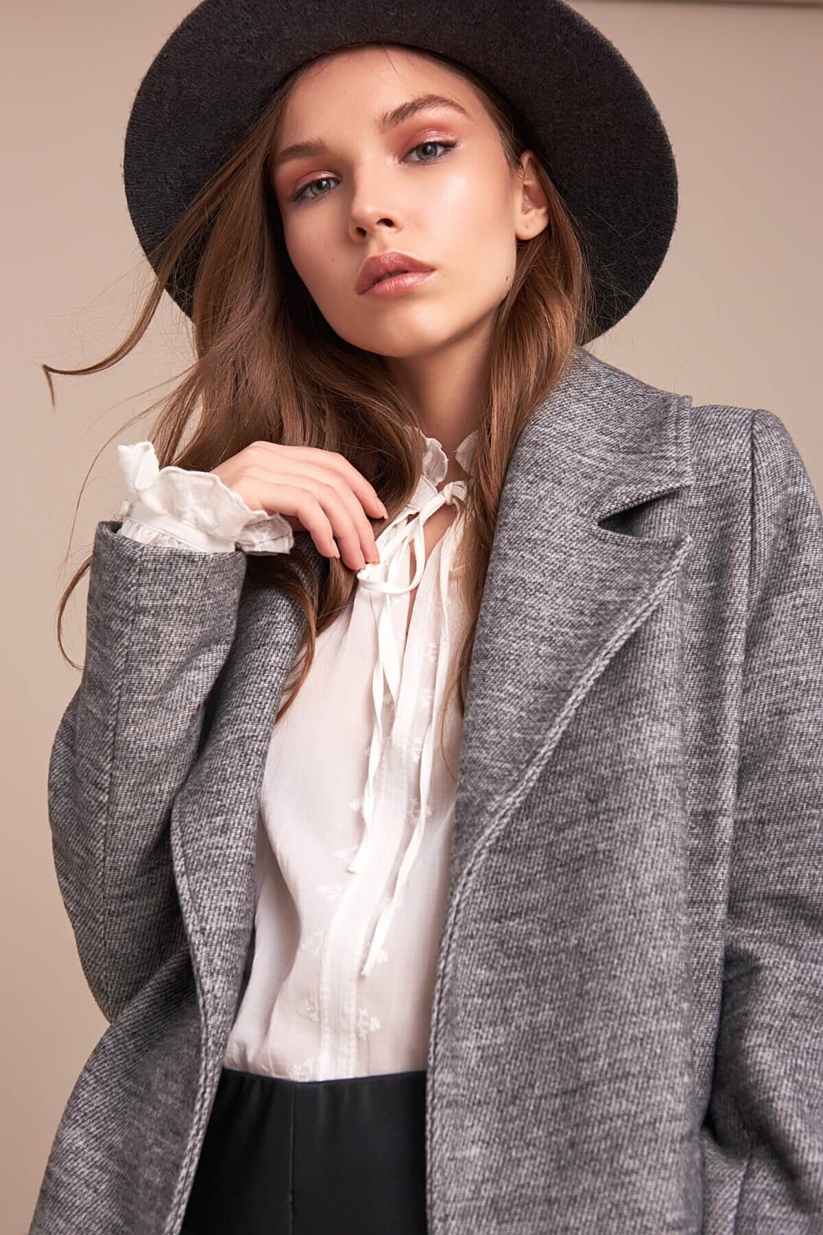 Ilene Women's Striped Belted Notched Collar Coat - Gray Stripe - product image 2