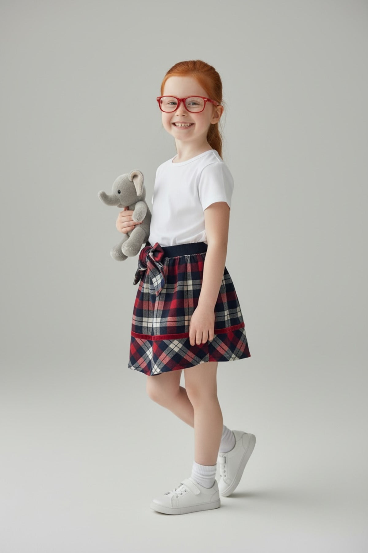 Alida Girls' Plaid Skirt - Red Navy White Plaid - product image 1