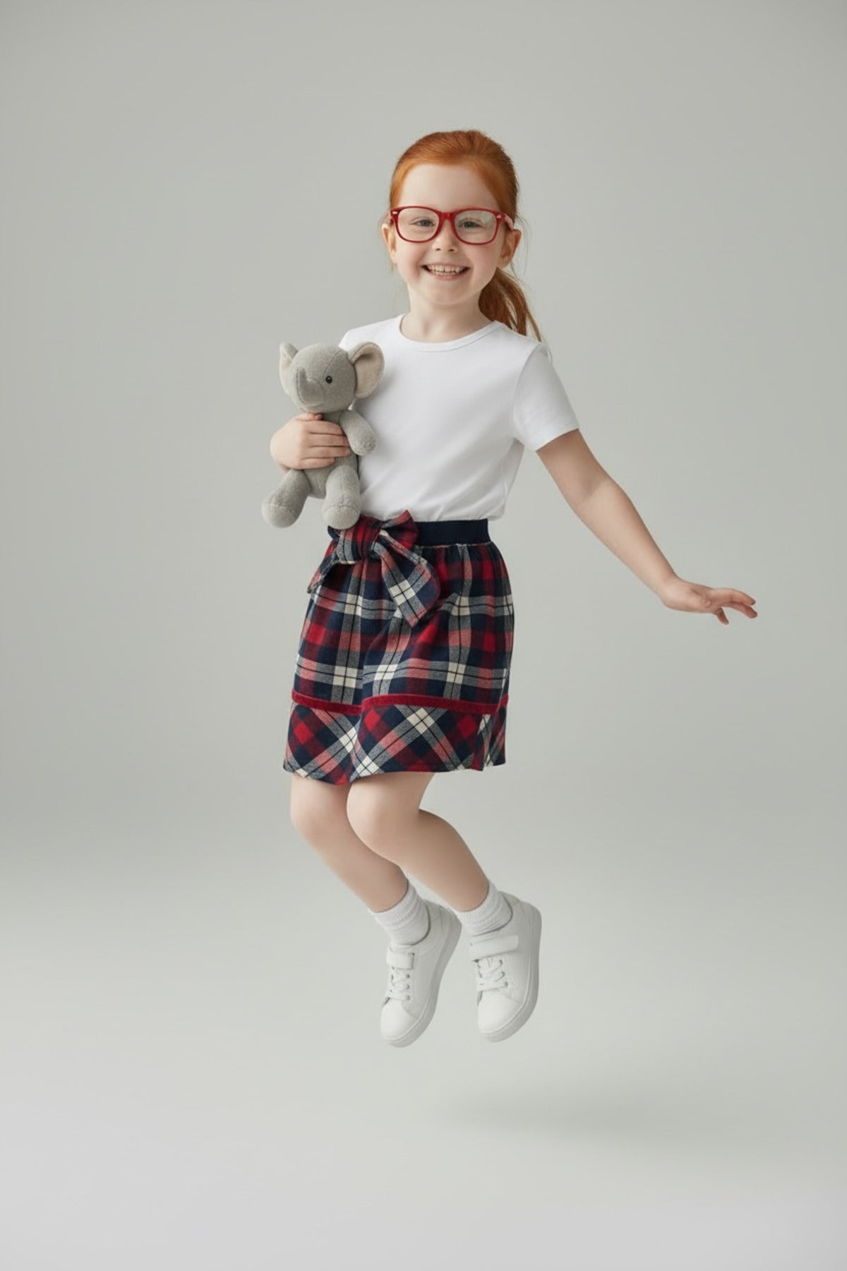 Alida Girls' Plaid Skirt - Red Navy White Plaid - product image 2