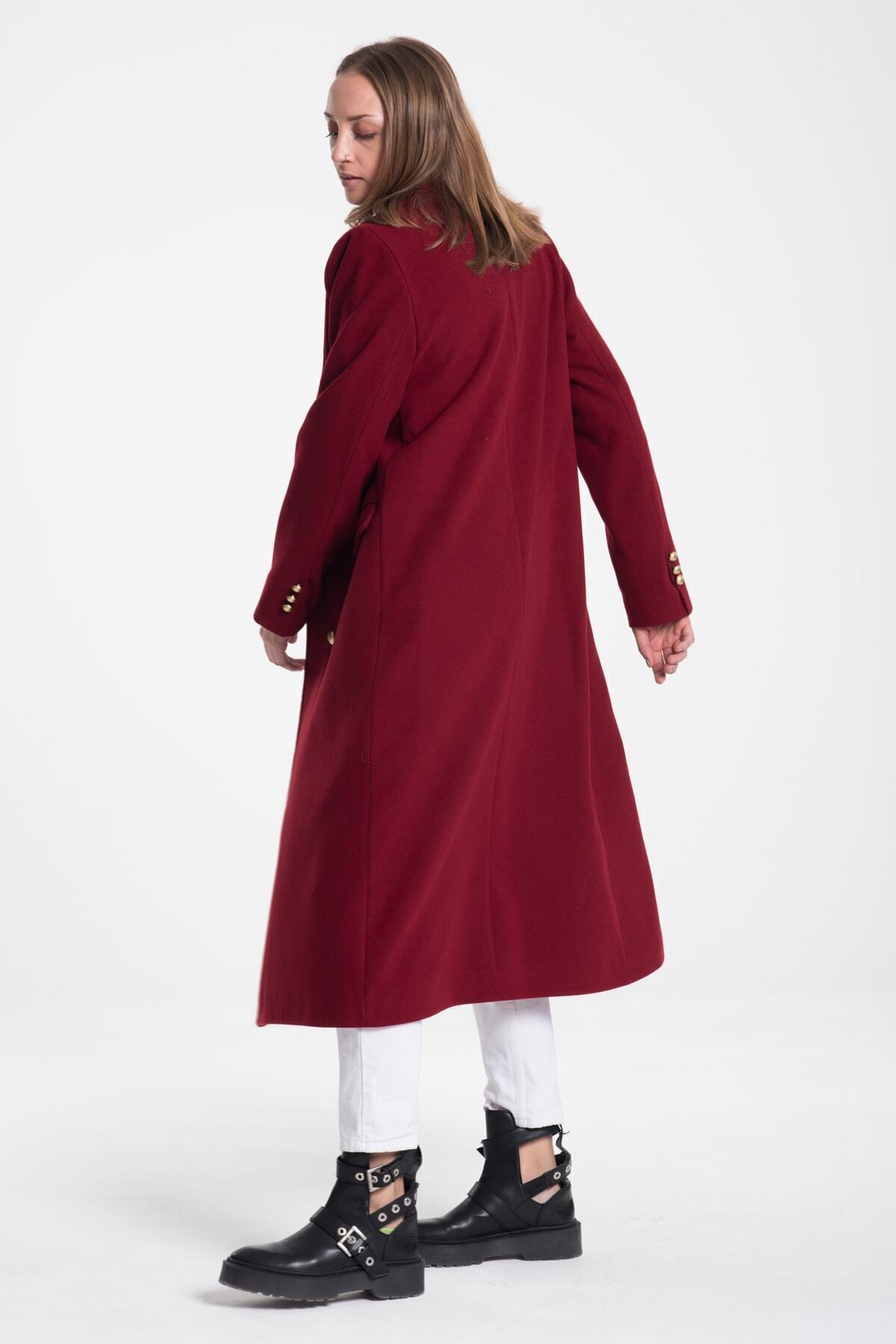 Ariadne Women's Long Button Front Coat - Burgundy - product image 3