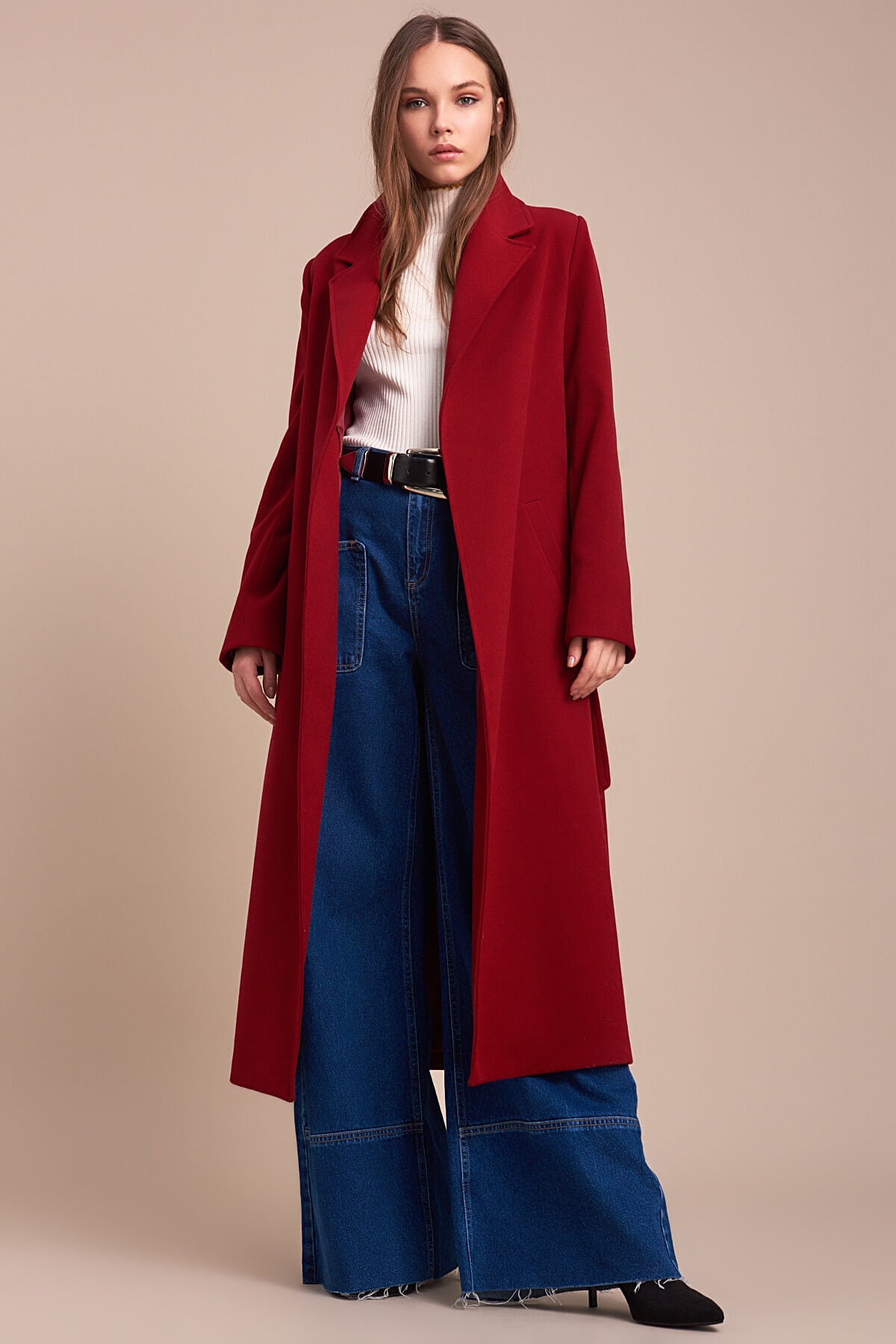 Ingrid Women's Belted Notched Collar Coat - Burgundy - product image 1