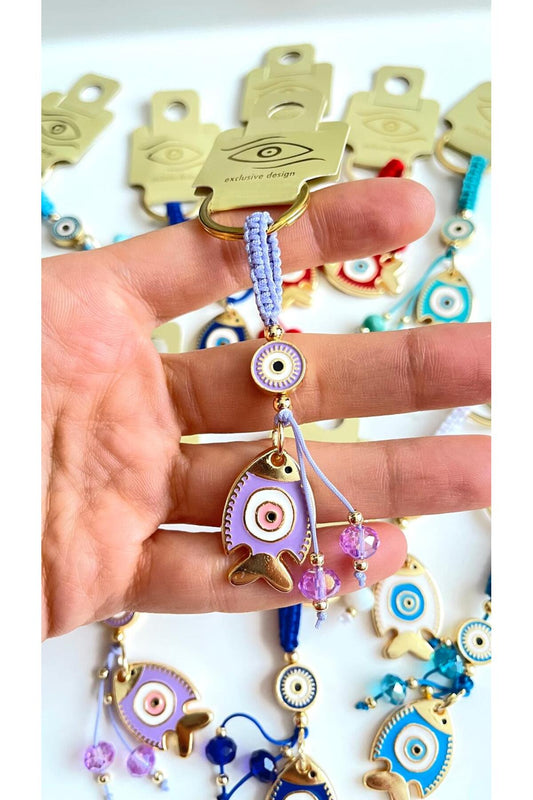 Ivy Gold-Plated Evil Eye Keychain - Lilac Fish Design
