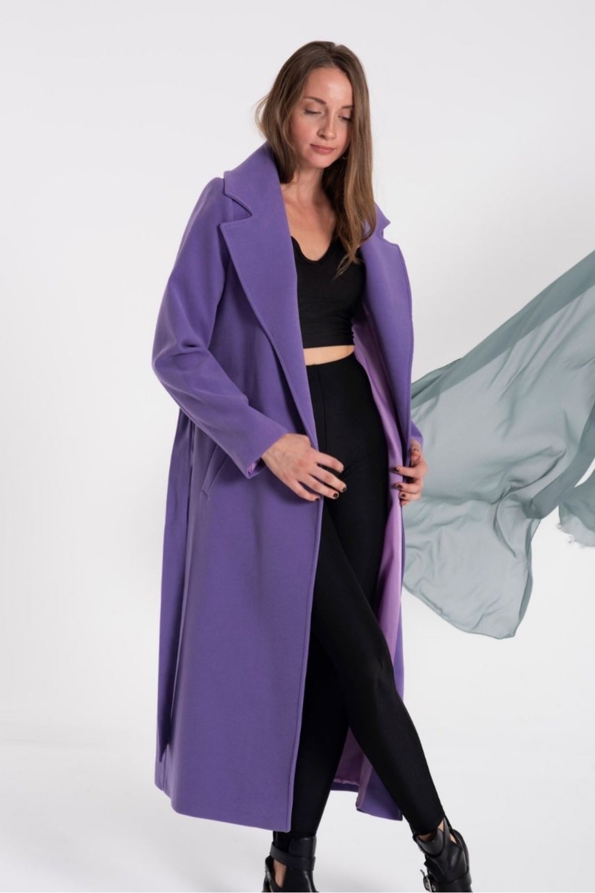Athena Women's Belted Notched Collar Coat - Shimmer Lilac - product image 2