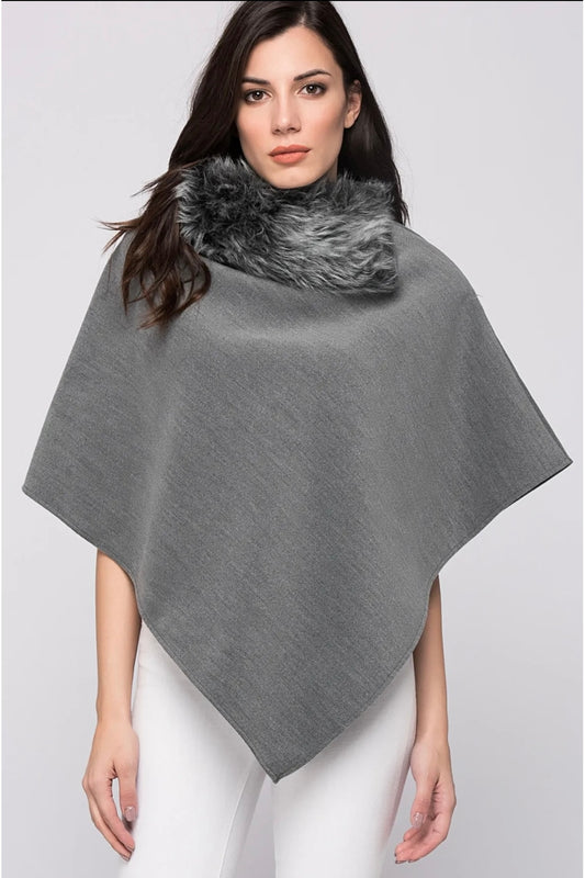 Ana Women's Fur-Trim Poncho - Gray - product image 1